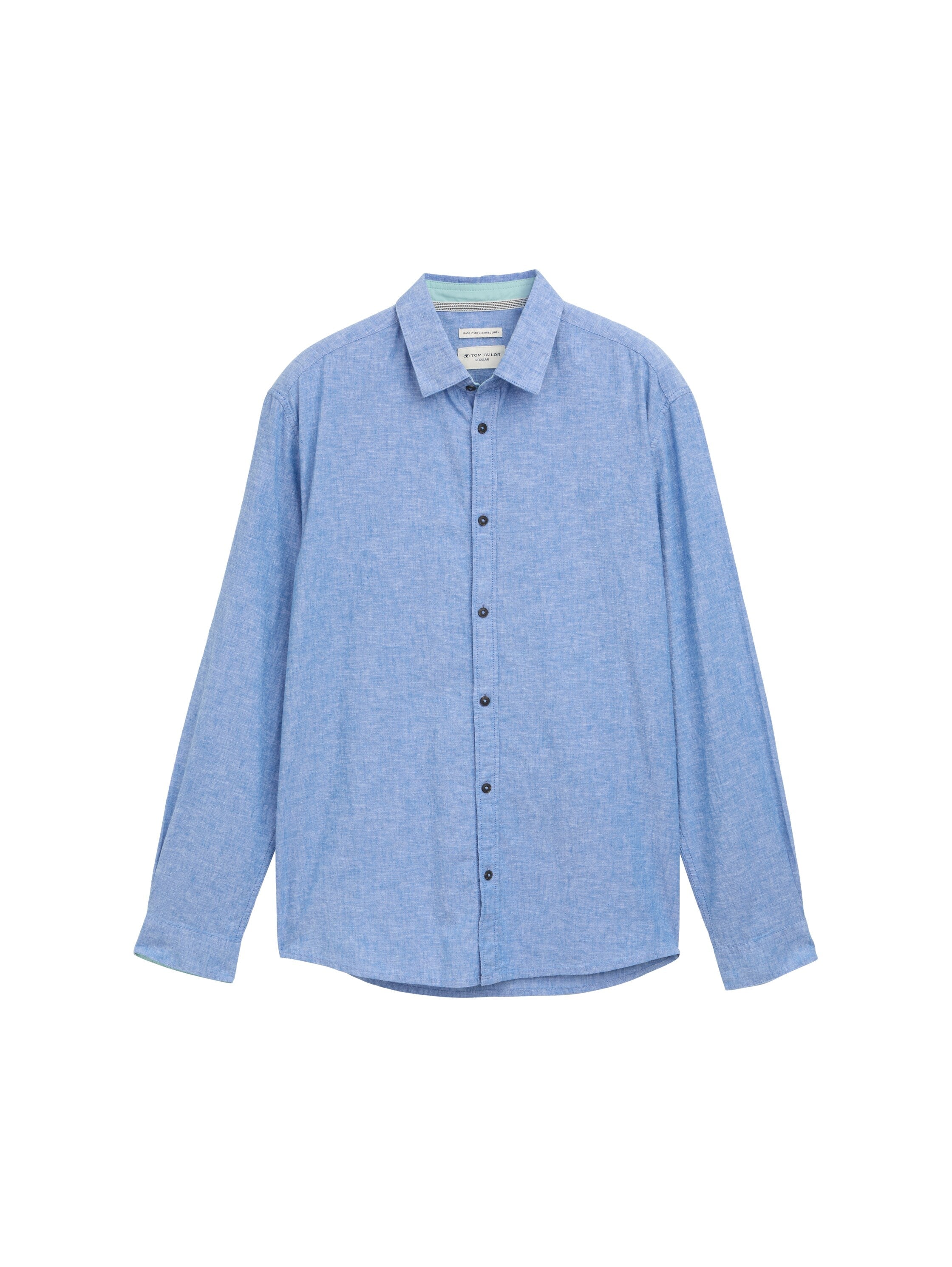 Tom Tailor Long Sleeved Sapphire Blue Shirt With Linen Content