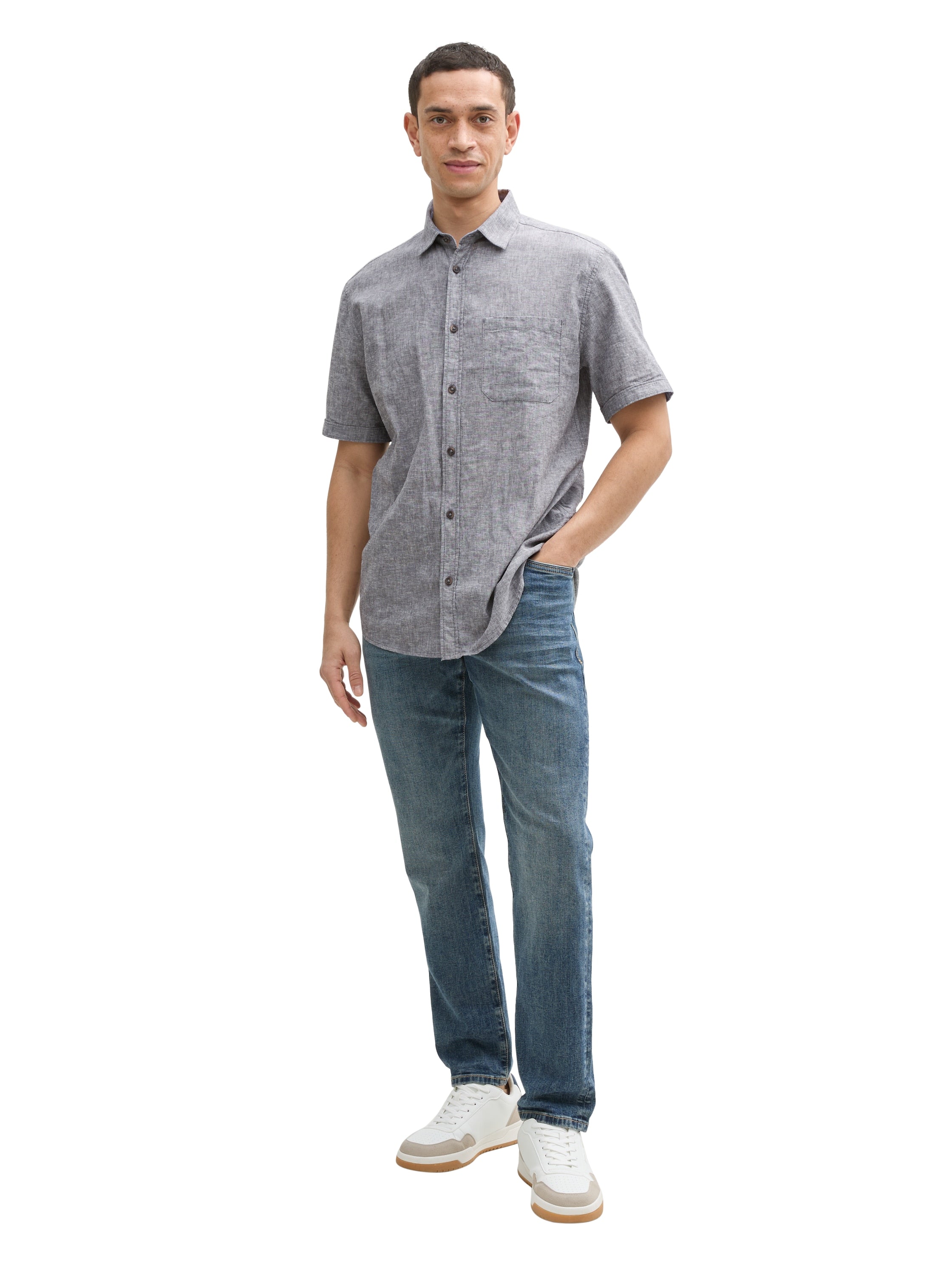 Tom Tailor Regular Fit Grey Shirt With Linen Content