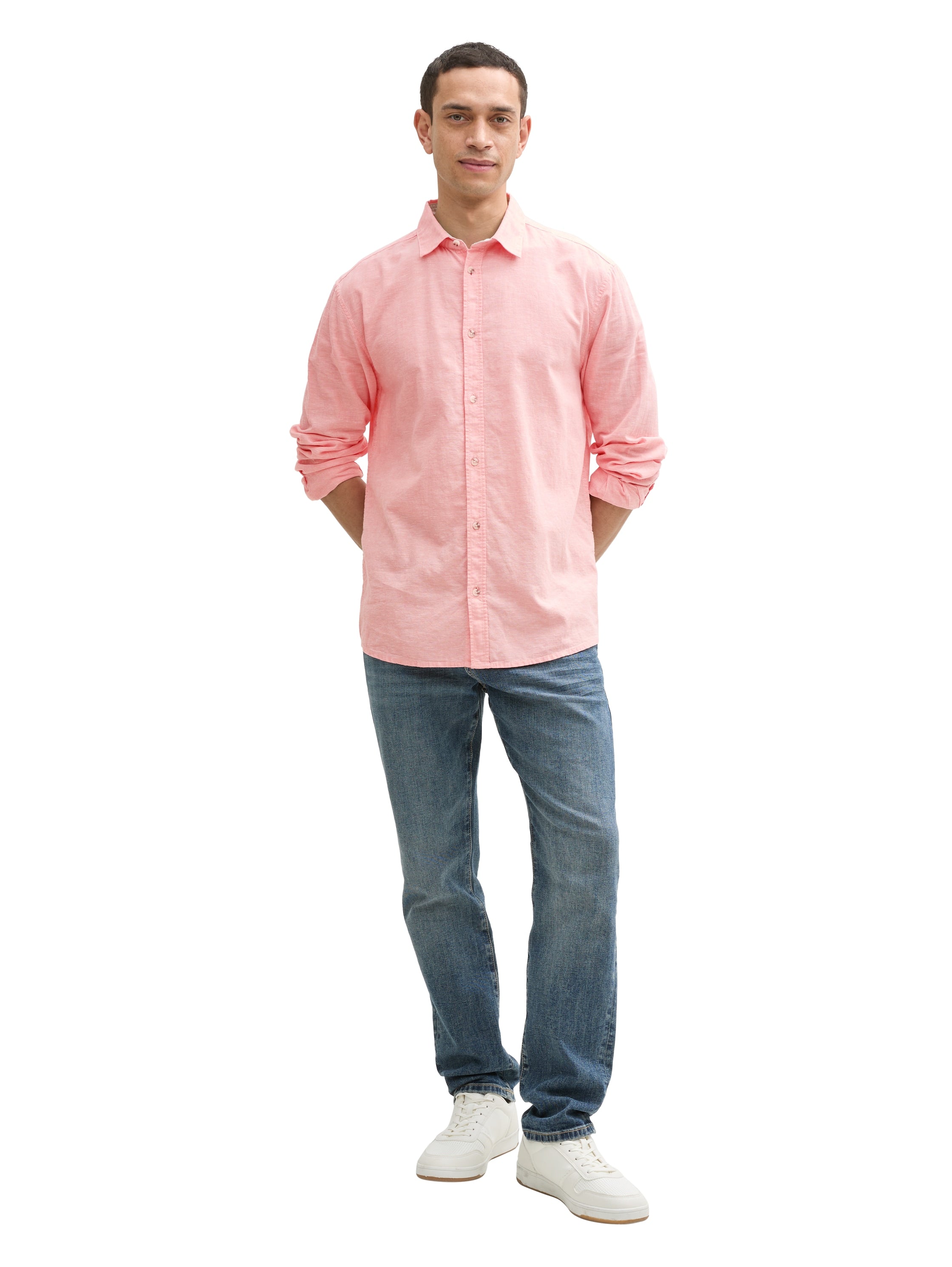 Tom Tailor Long Sleeved Coral Rose Shirt With Linen Content