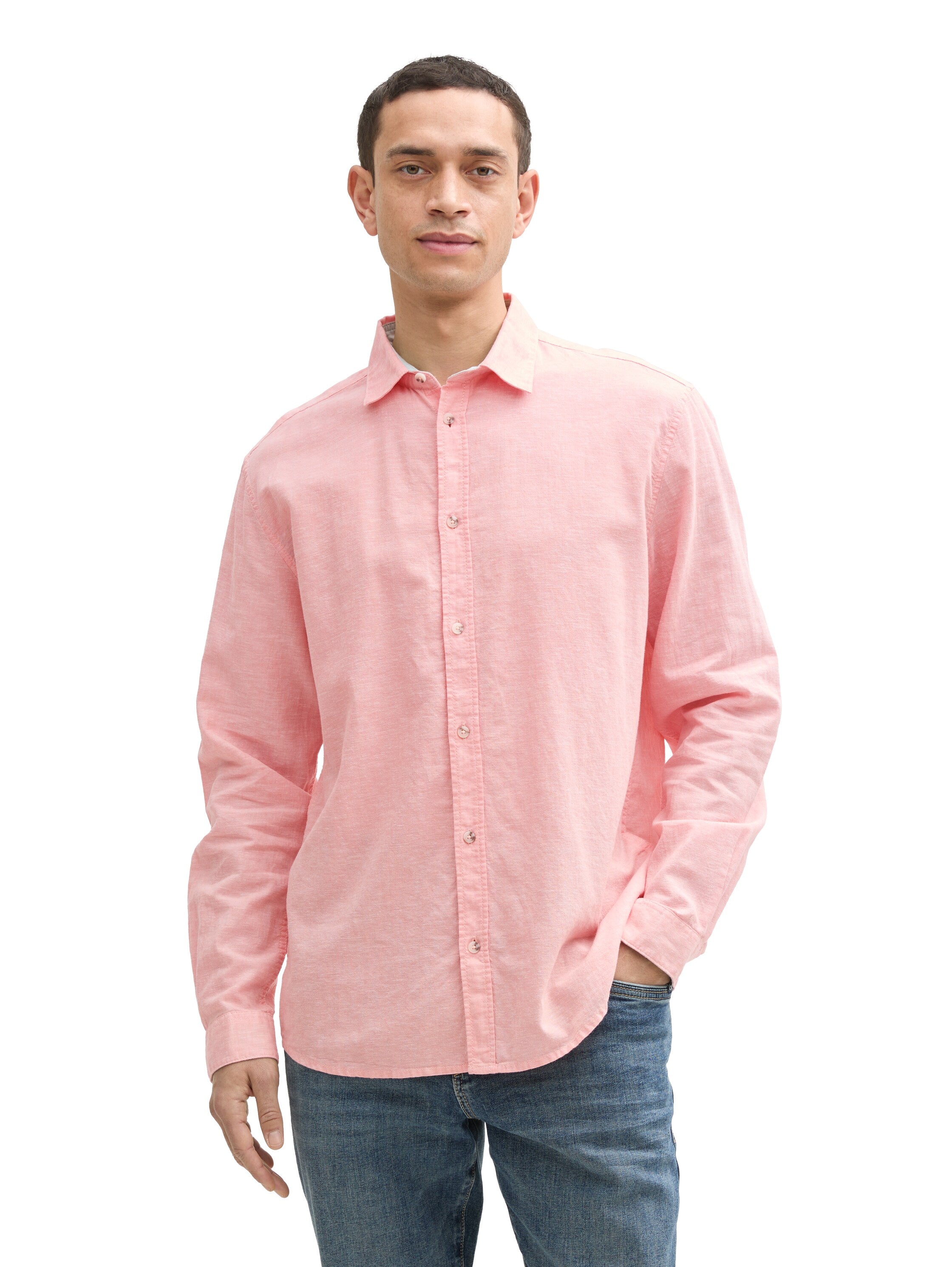 Tom Tailor Long Sleeved Coral Rose Shirt With Linen Content