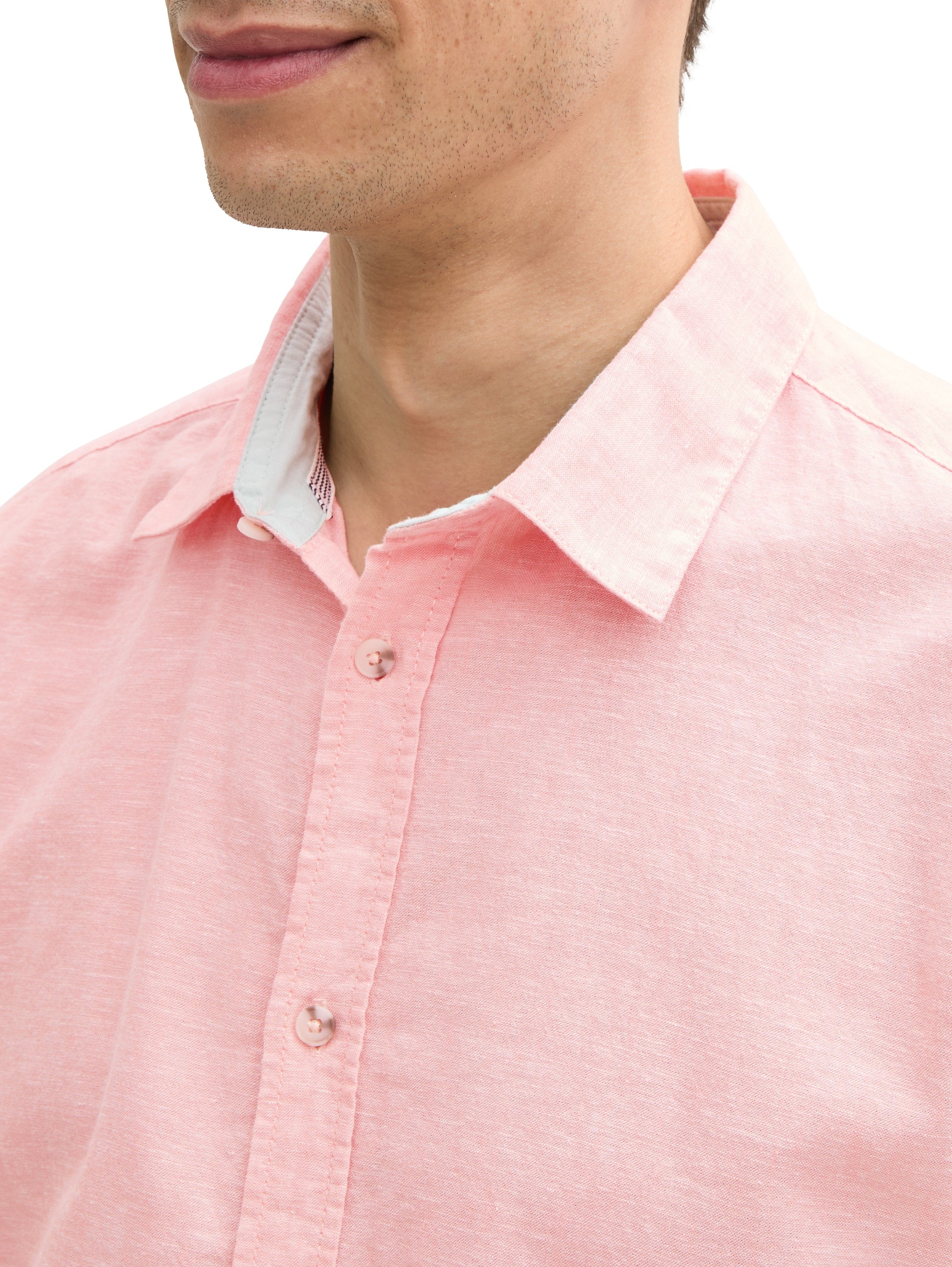 Tom Tailor Long Sleeved Coral Rose Shirt With Linen Content