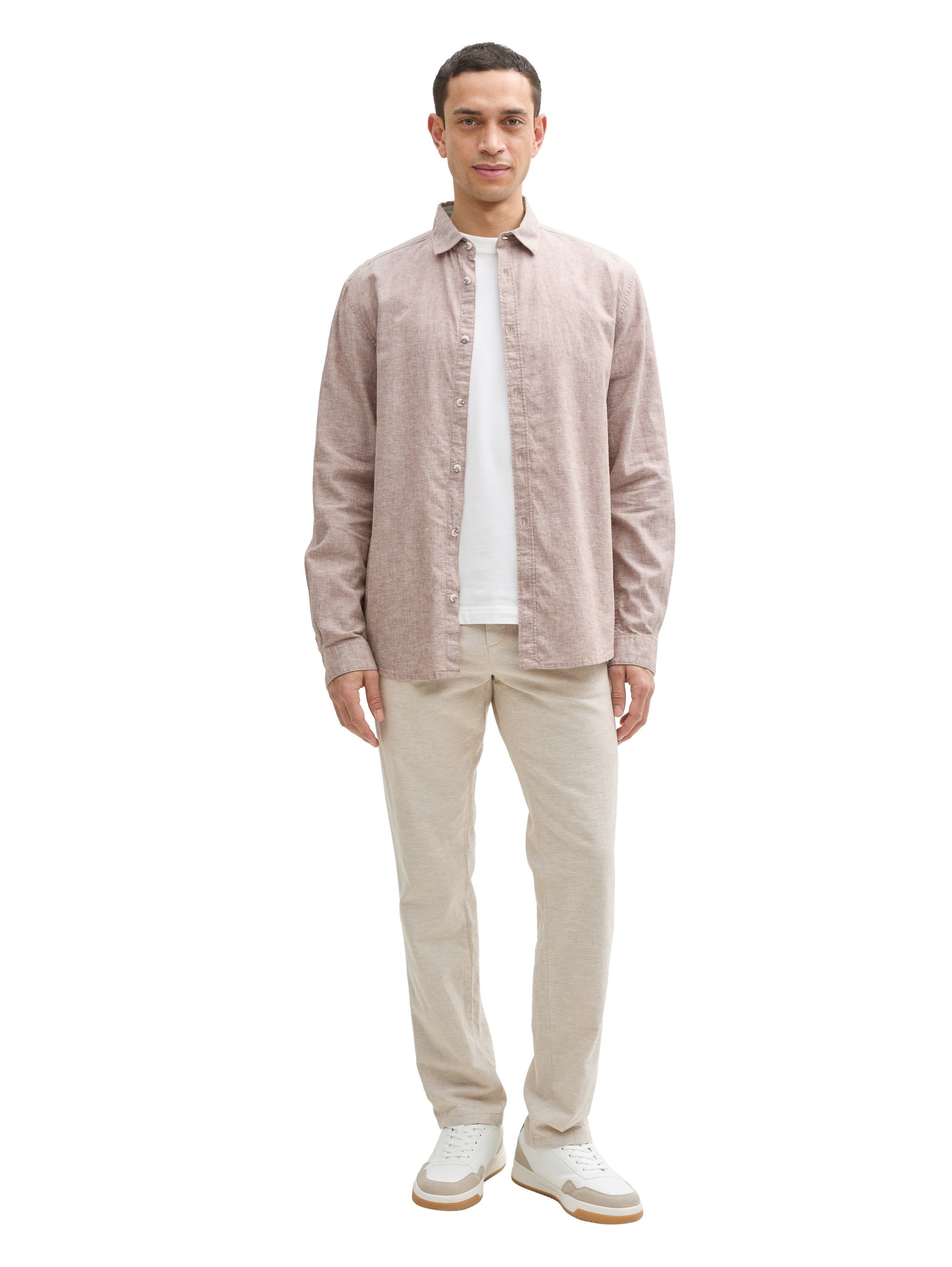 Tom Tailor Long Sleeved Beige Shirt With Linen Content