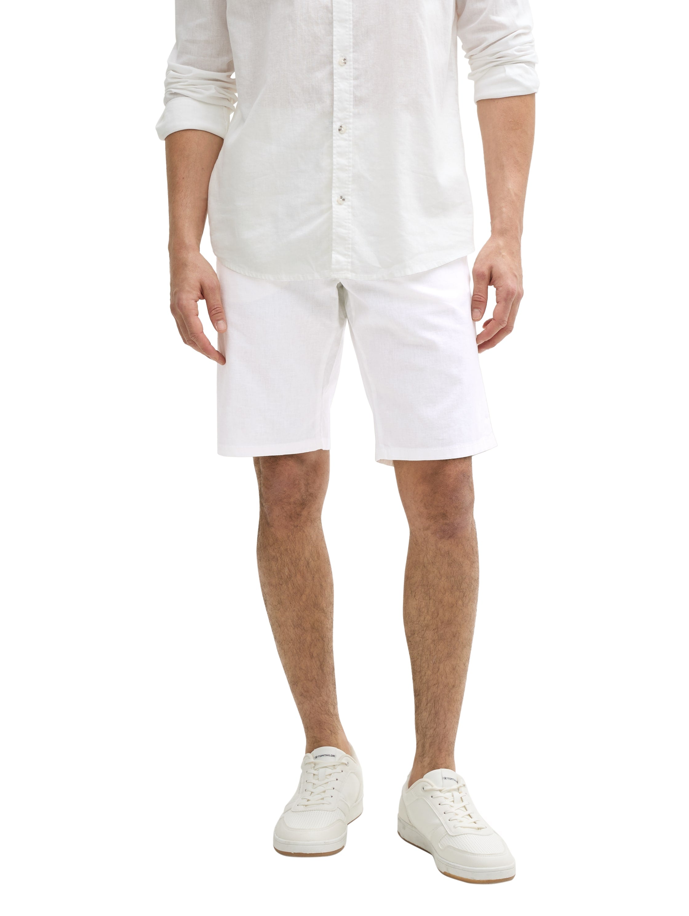 Tom Tailor White Slim Chino Short With Linen Content