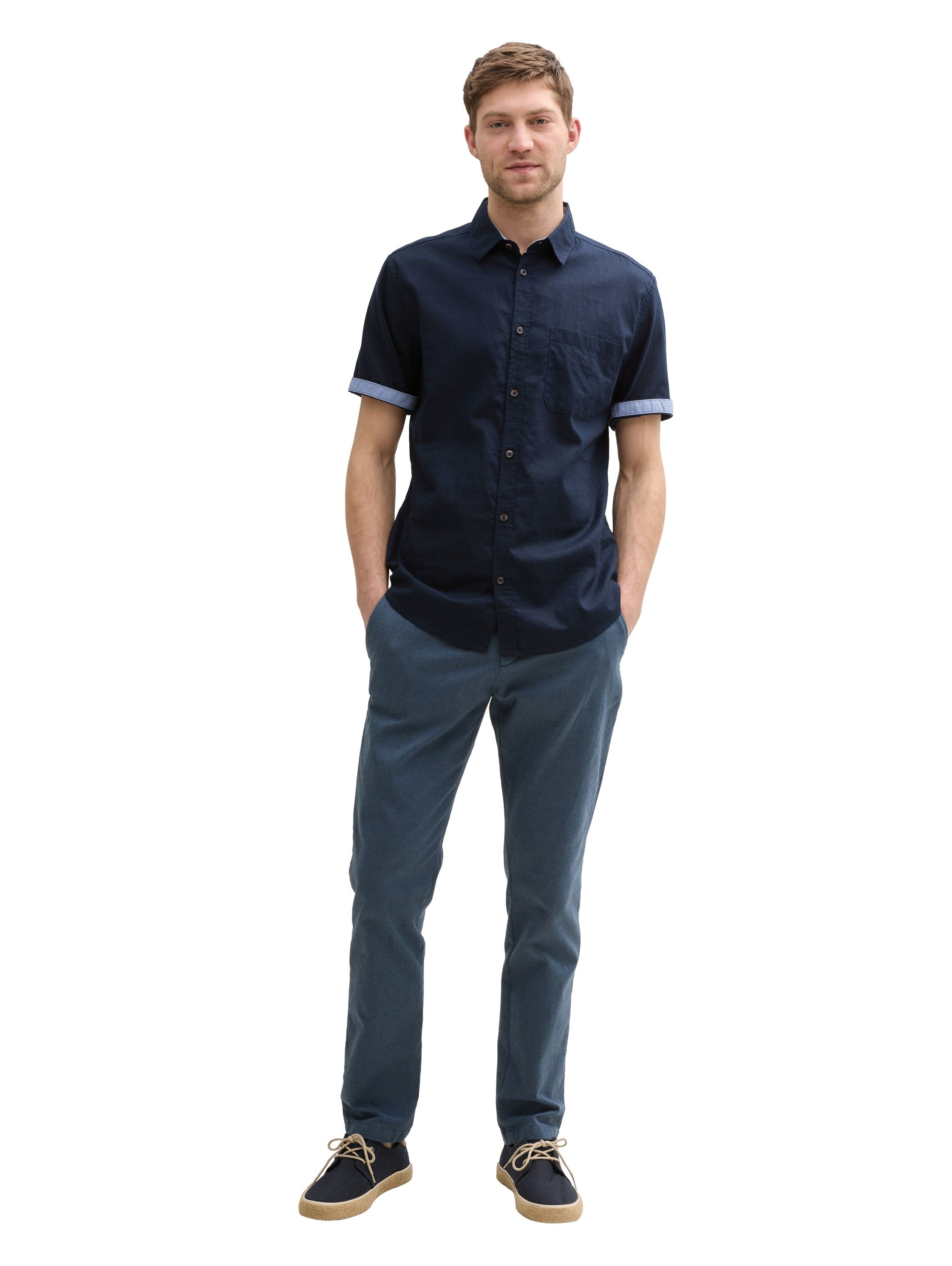 Tom Tailor Regular Fit Sky Captain Blue Shirt With Linen Content