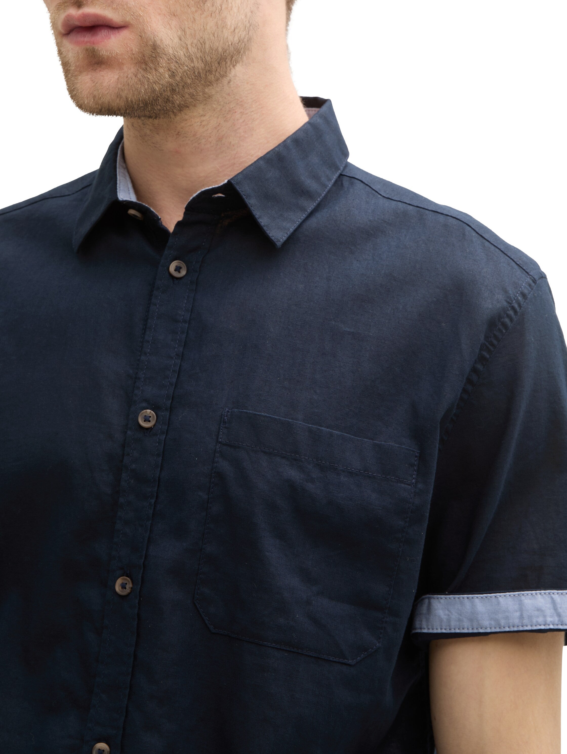 Tom Tailor Regular Fit Sky Captain Blue Shirt With Linen Content
