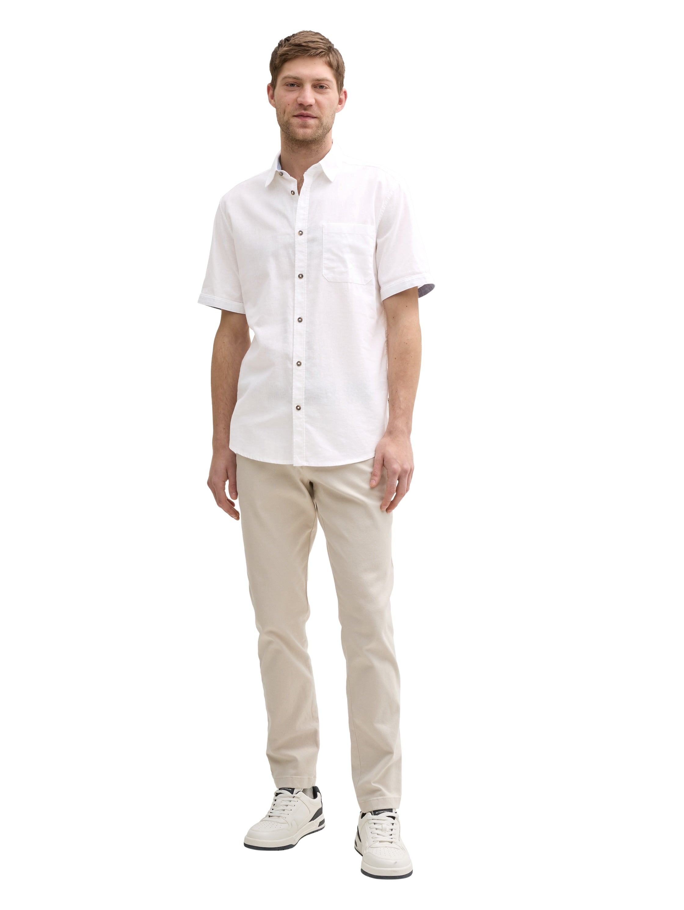 Tom Tailor Regular Fit White Shirt With Linen Content