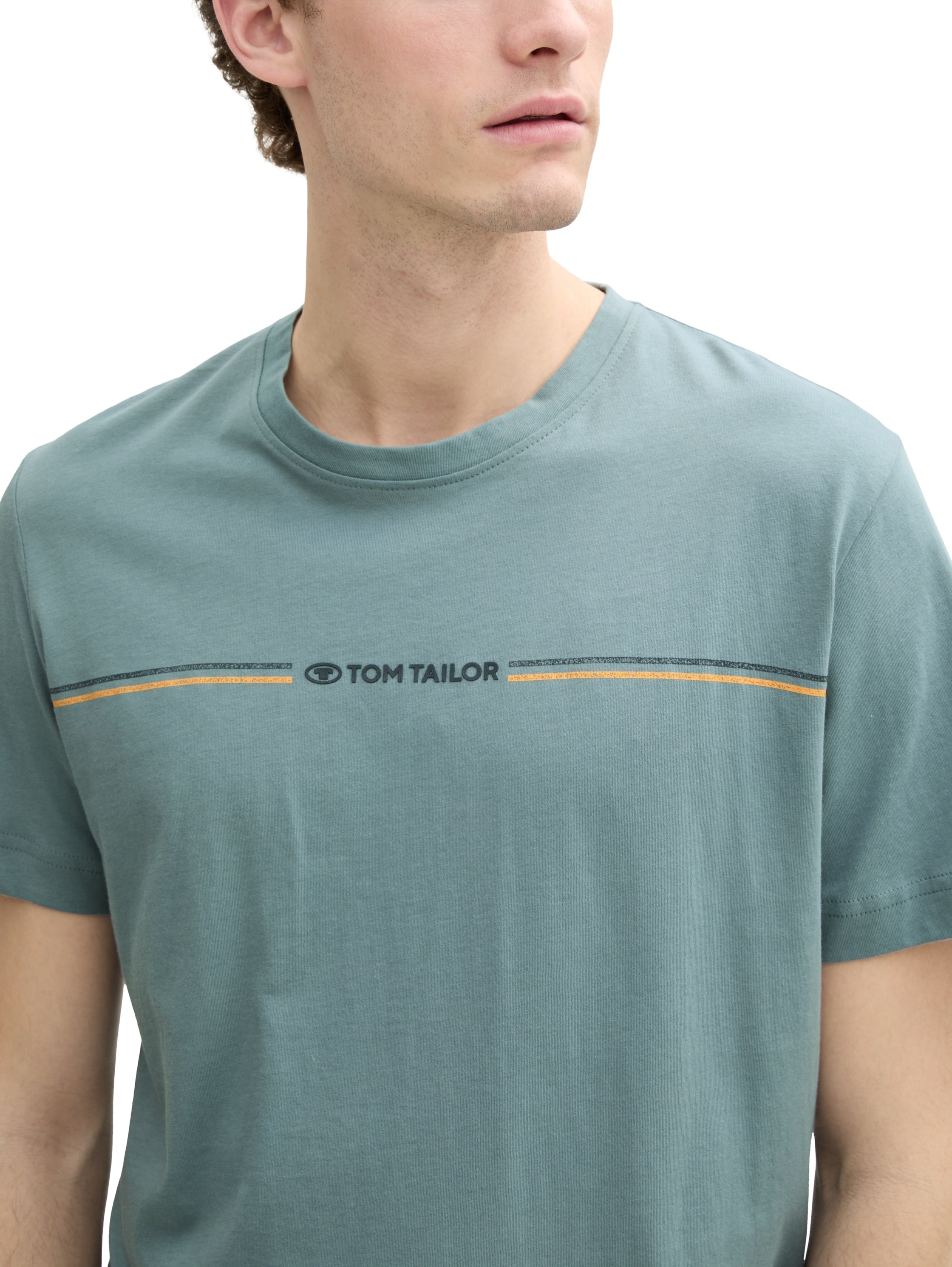 Tom Tailor Green T-Shirt With Striped Logo Print