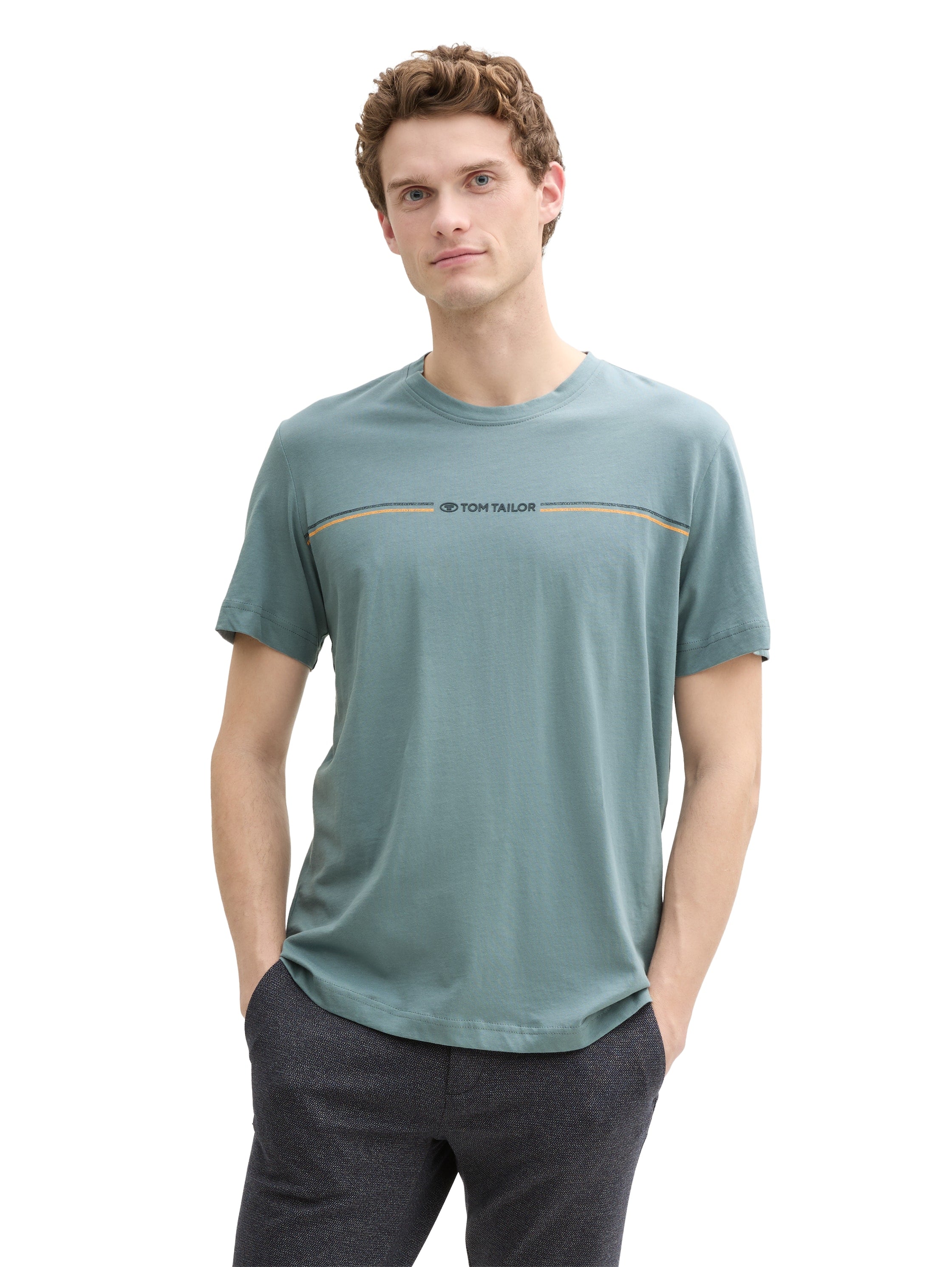 Tom Tailor Green T-Shirt With Striped Logo Print
