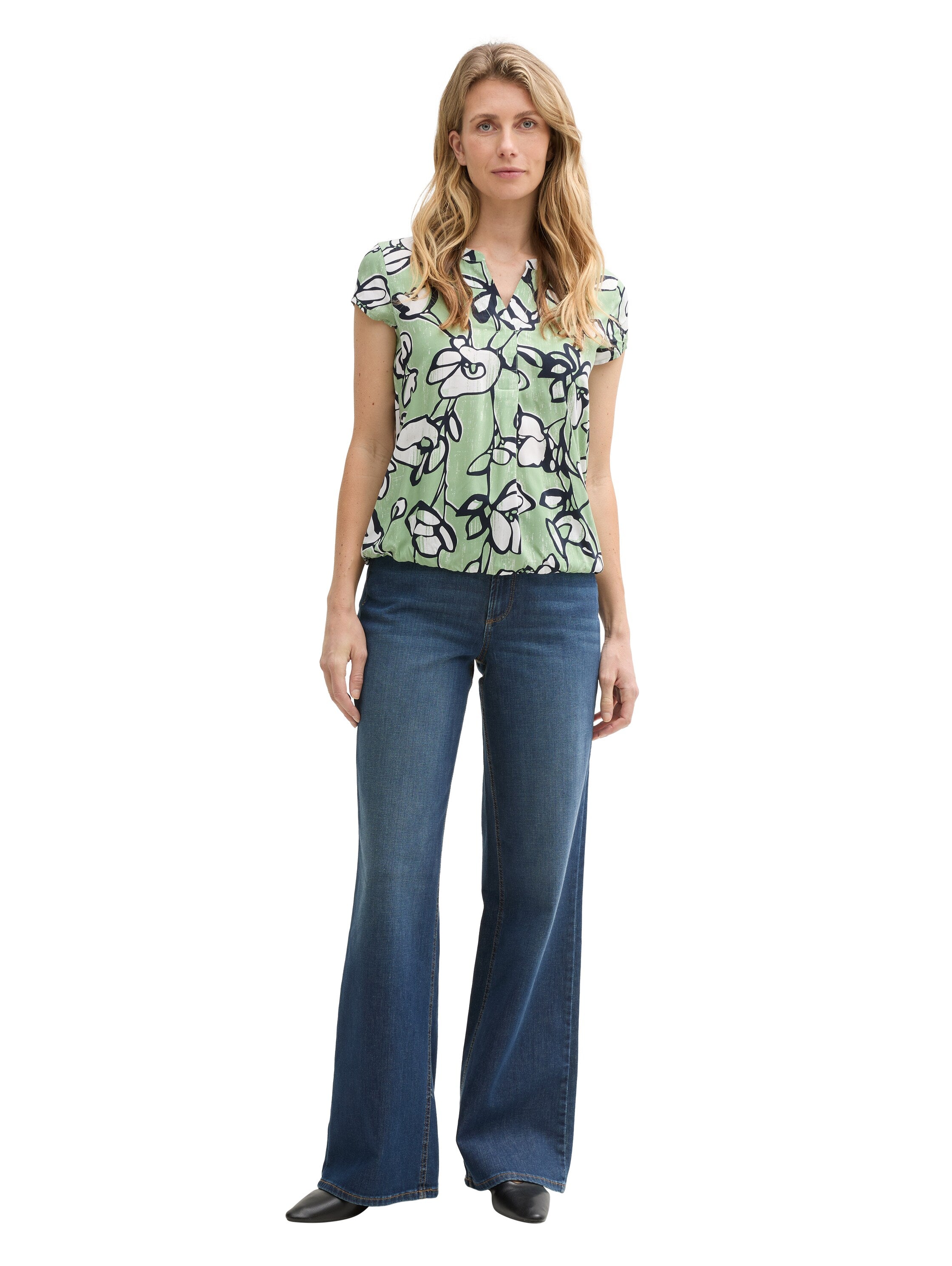 Tom Tailor Green Short-Sleeved Blouse With Floral Design
