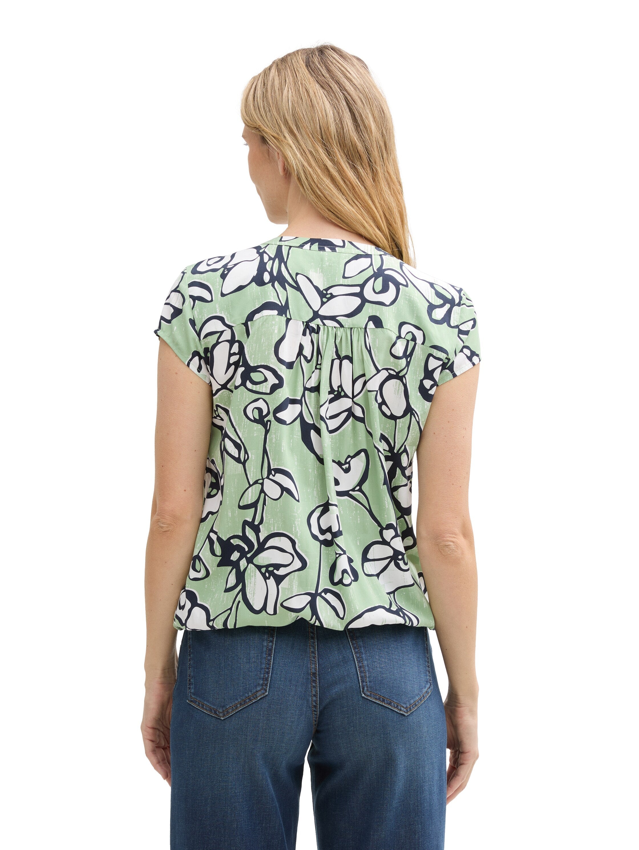 Tom Tailor Green Short-Sleeved Blouse With Floral Design