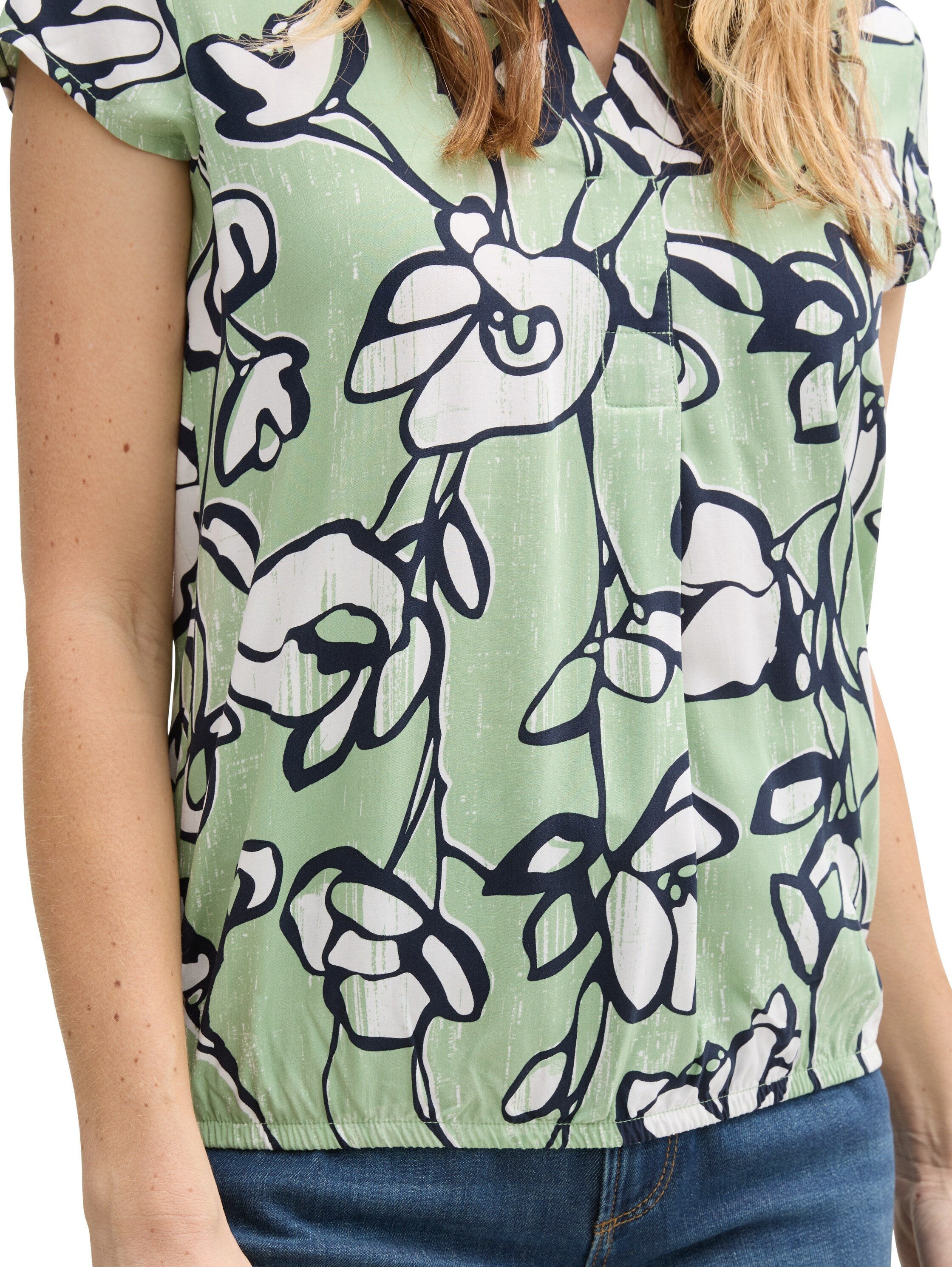 Tom Tailor Green Short-Sleeved Blouse With Floral Design