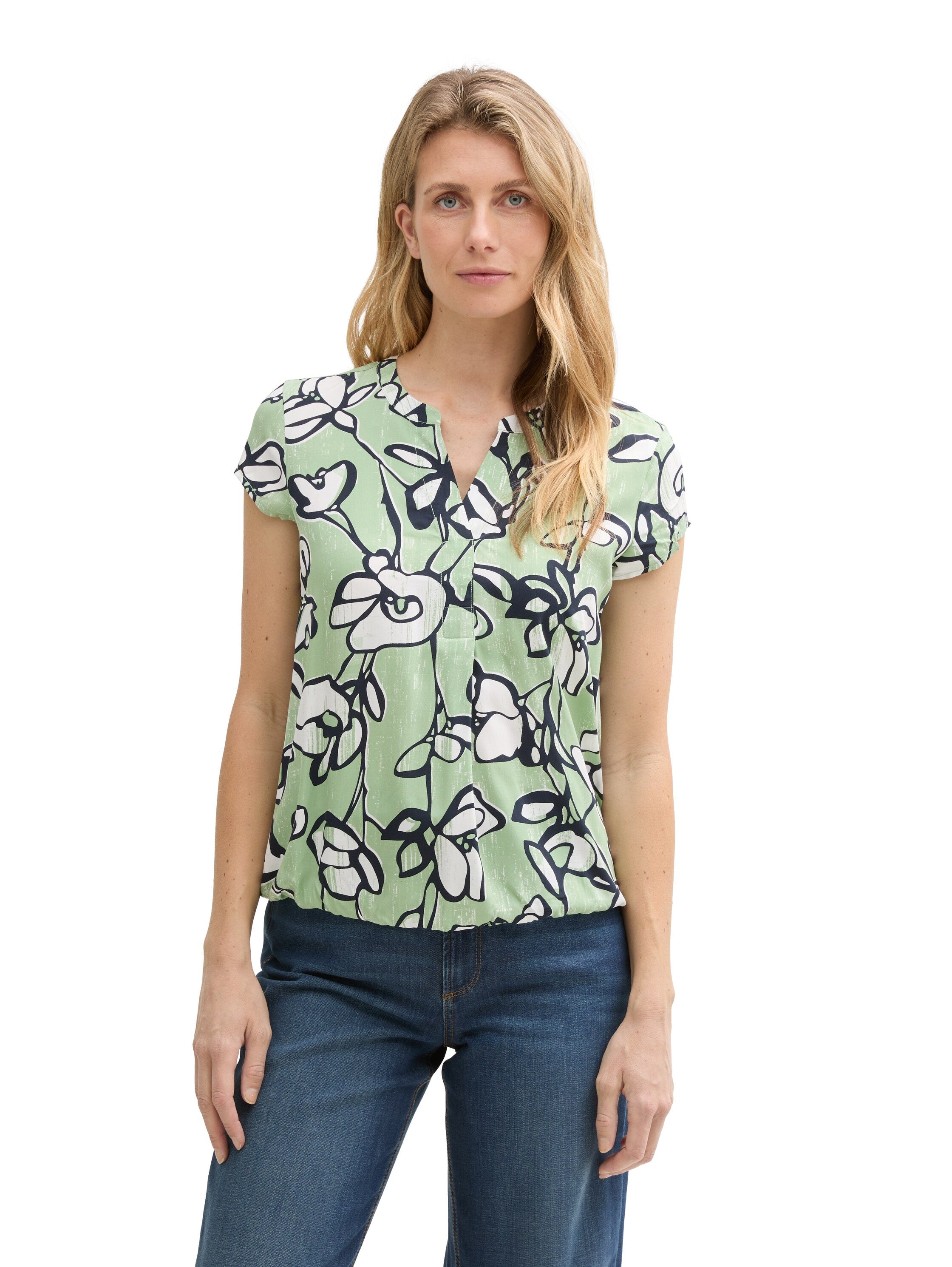 Tom Tailor Green Short-Sleeved Blouse With Floral Design
