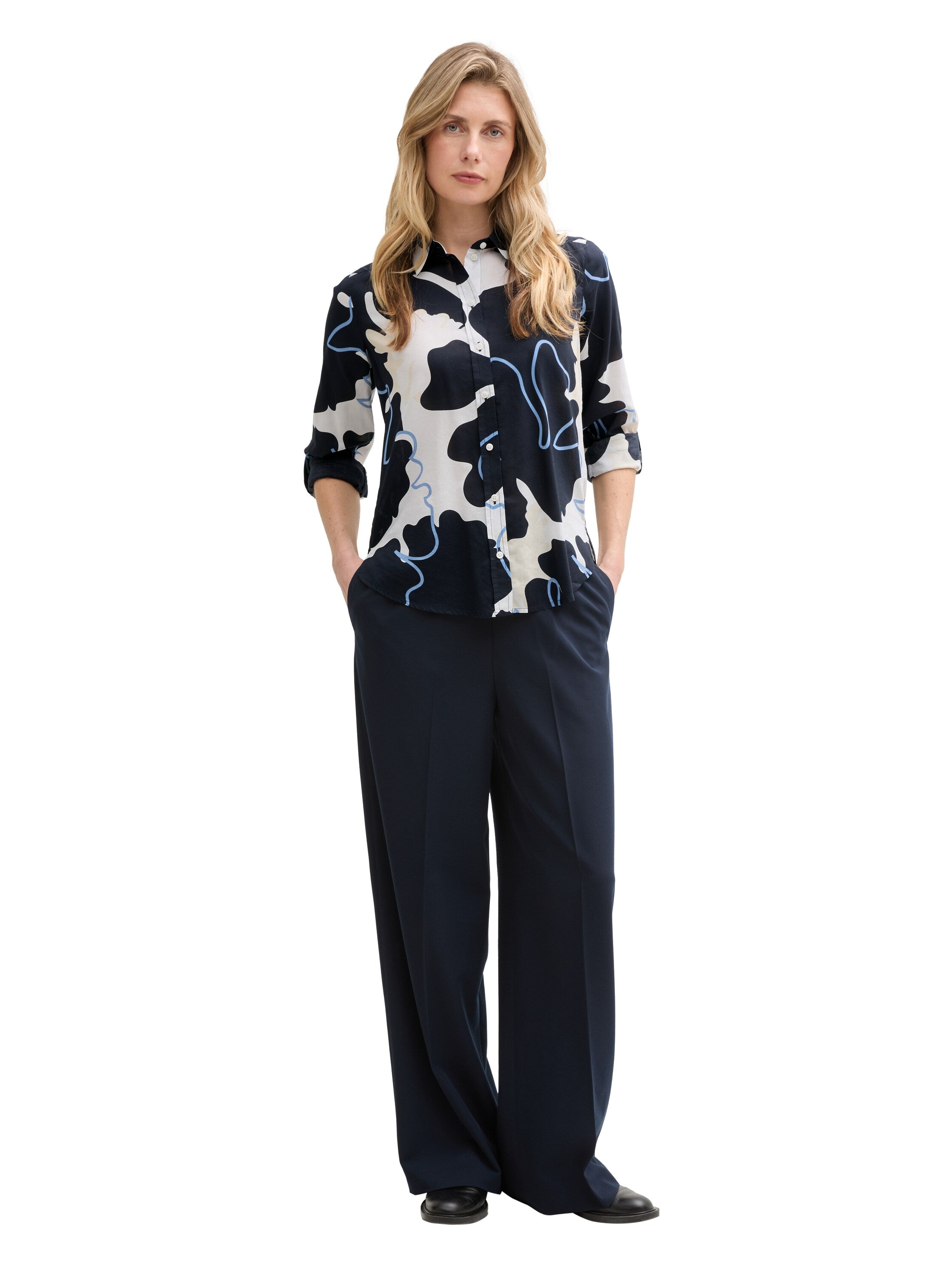 Tom Tailor Navy Shirt With Floral Shapes Design