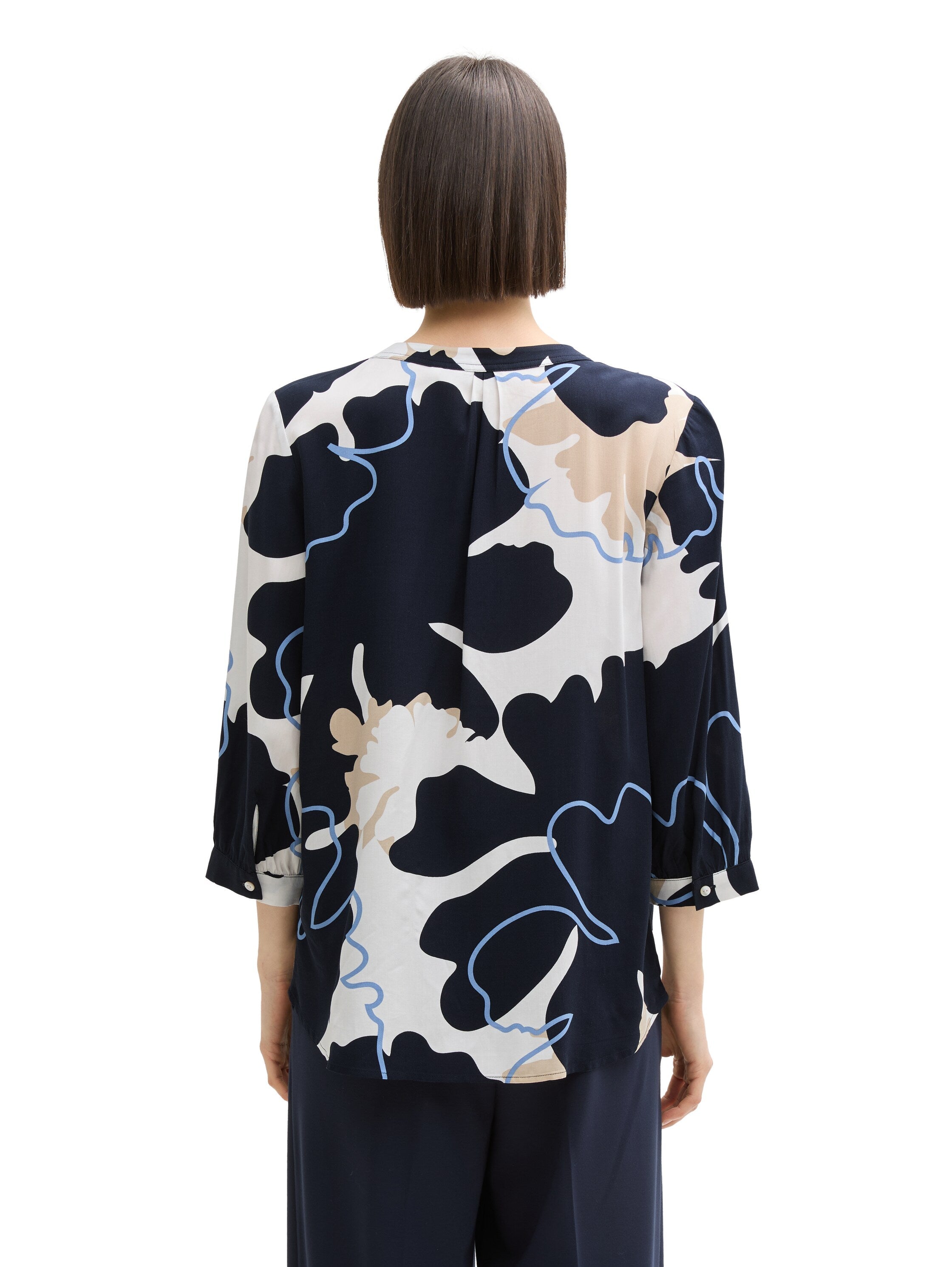 Tom Tailor Navy Blouse With Floral Shapes Design