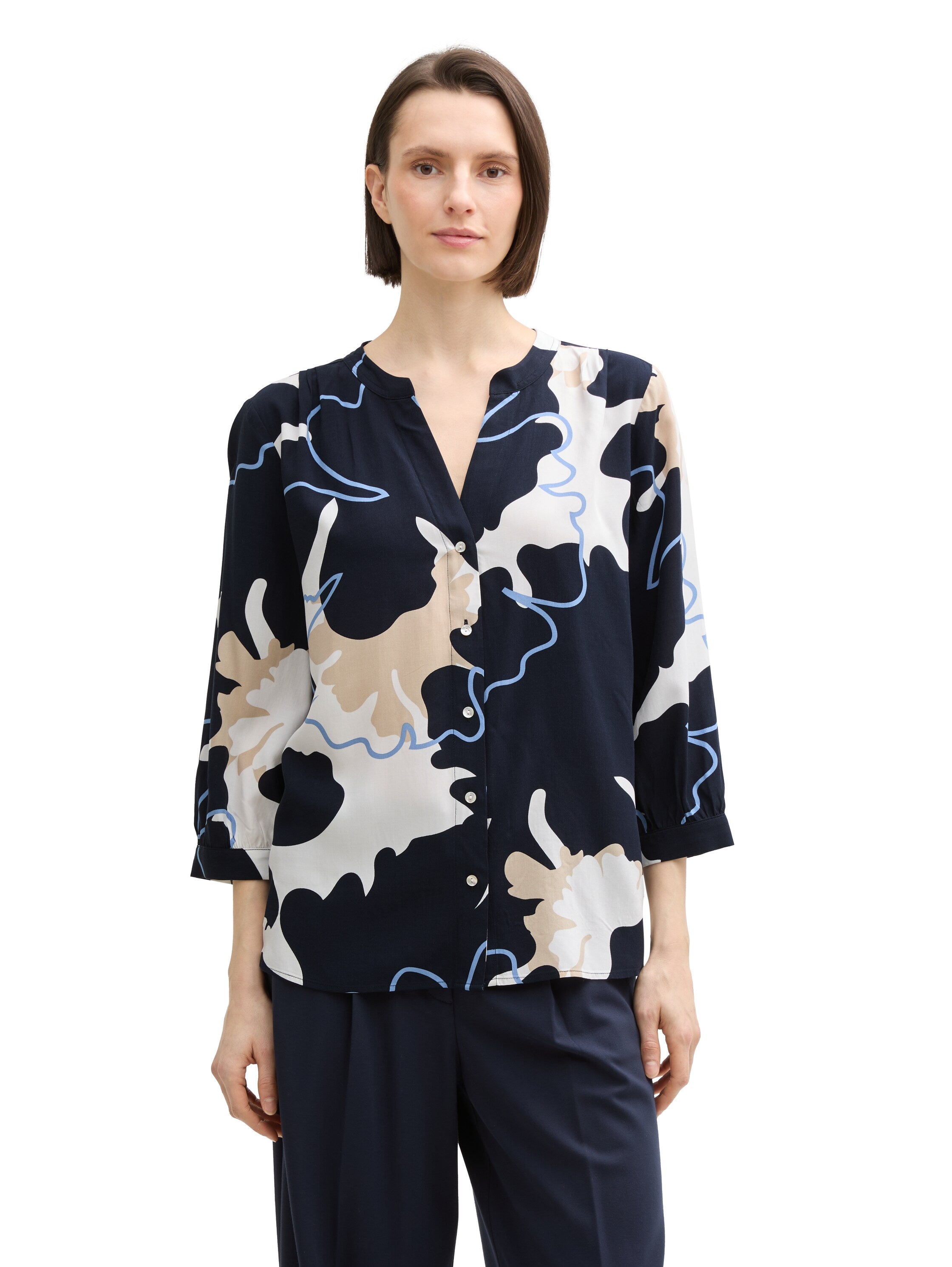 Tom Tailor Navy Blouse With Floral Shapes Design