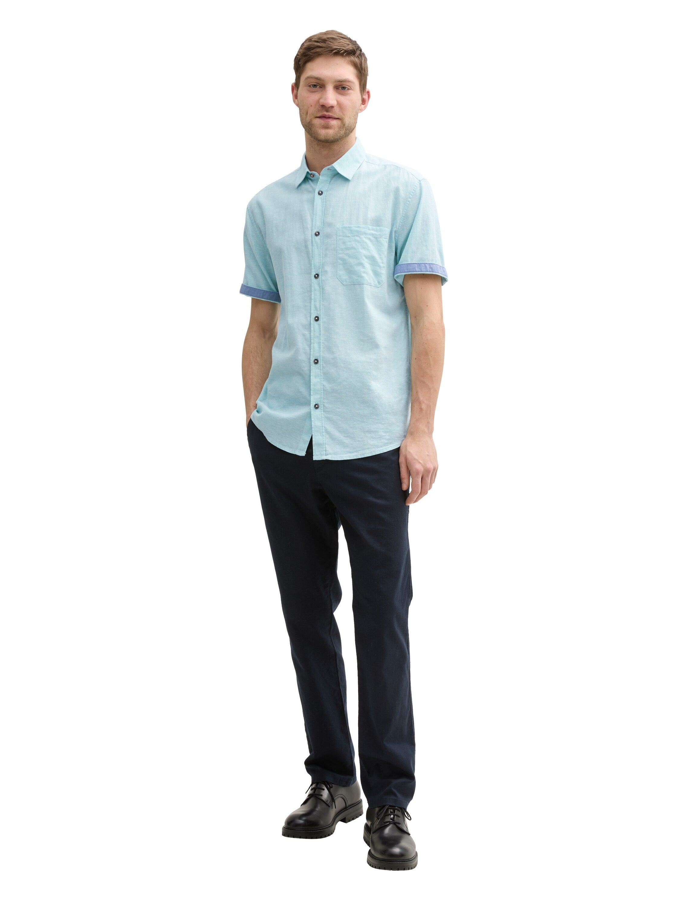 Tom Tailor Regular Fit Pastel Turquoise Shirt With Linen Content
