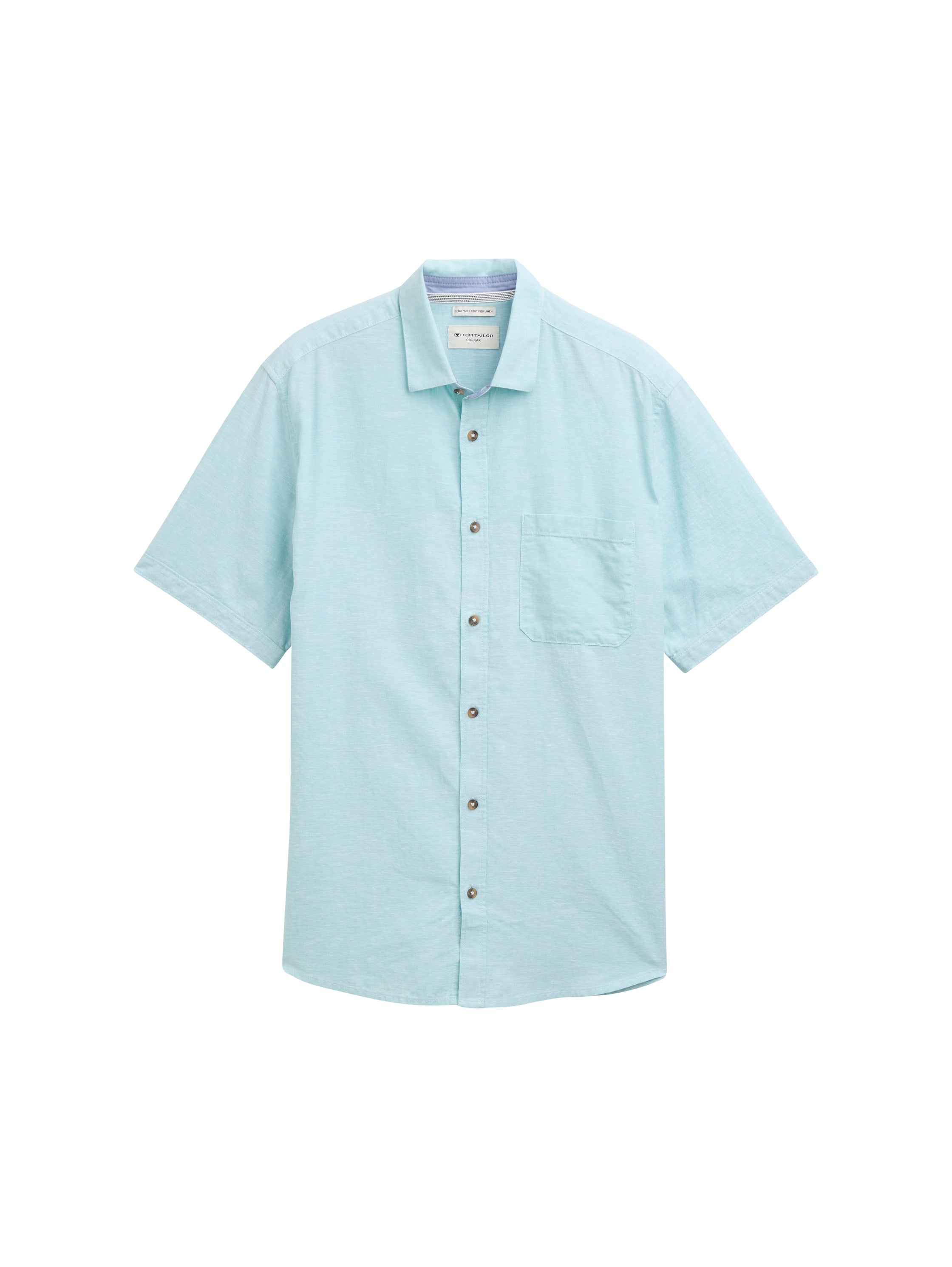 Tom Tailor Regular Fit Pastel Turquoise Shirt With Linen Content