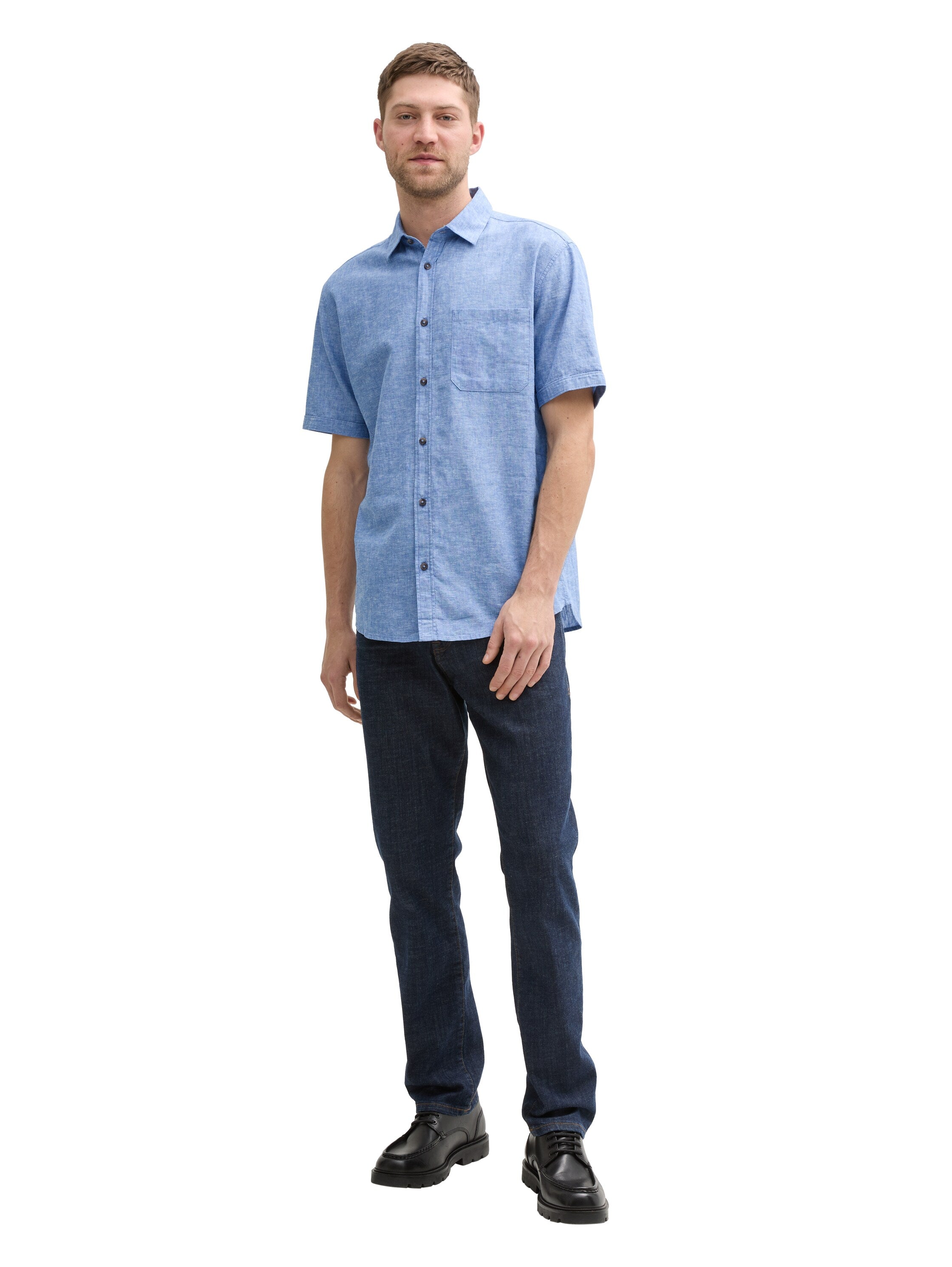 Tom Tailor Regular Fit Sapphire Blue Shirt With Linen Content