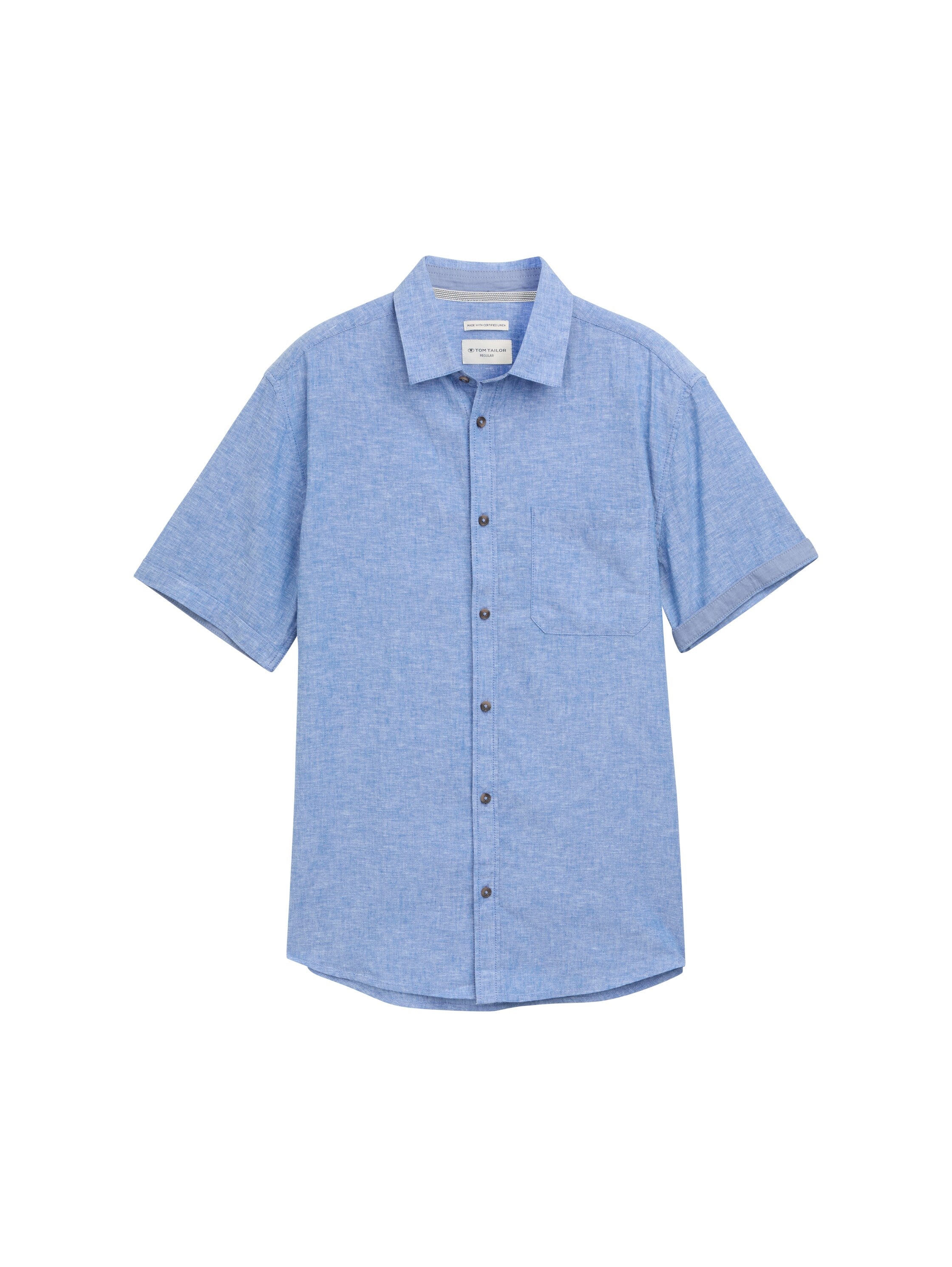 Tom Tailor Regular Fit Sapphire Blue Shirt With Linen Content