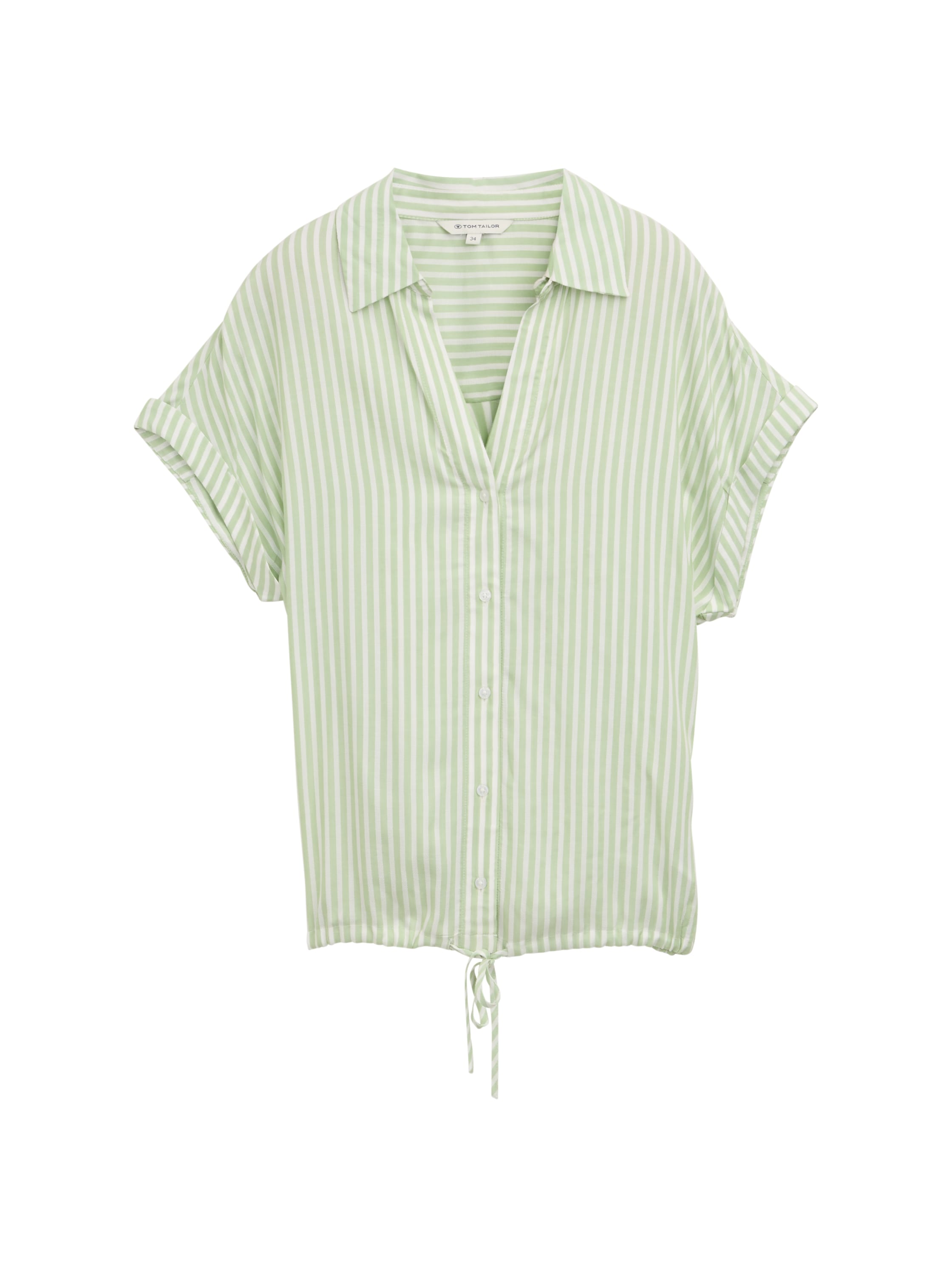 Tom Tailor Green Loose Fit Blouse With White Thin Stripes