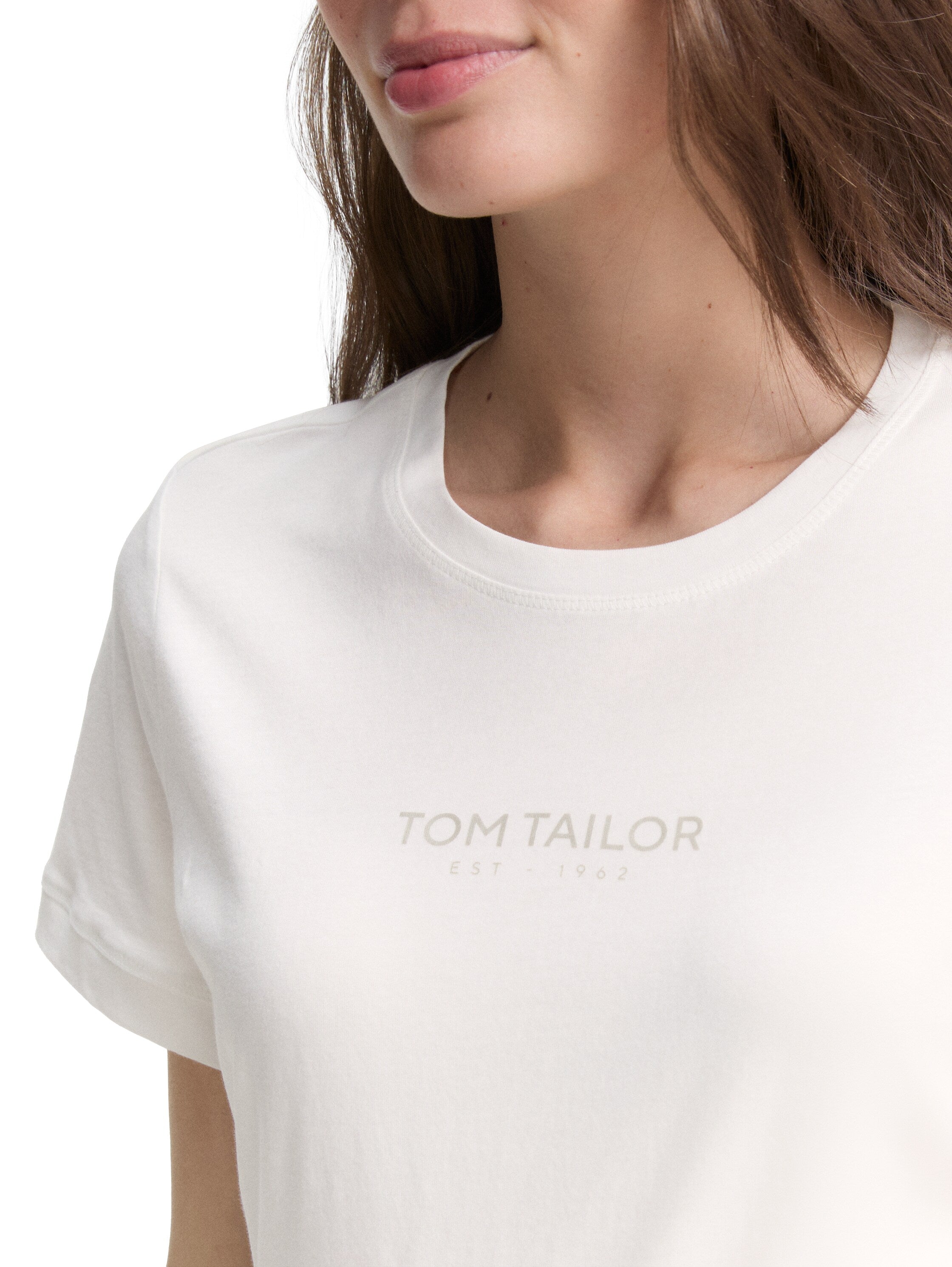 Tom Tailor White Crew Neck T-shirt With Logo