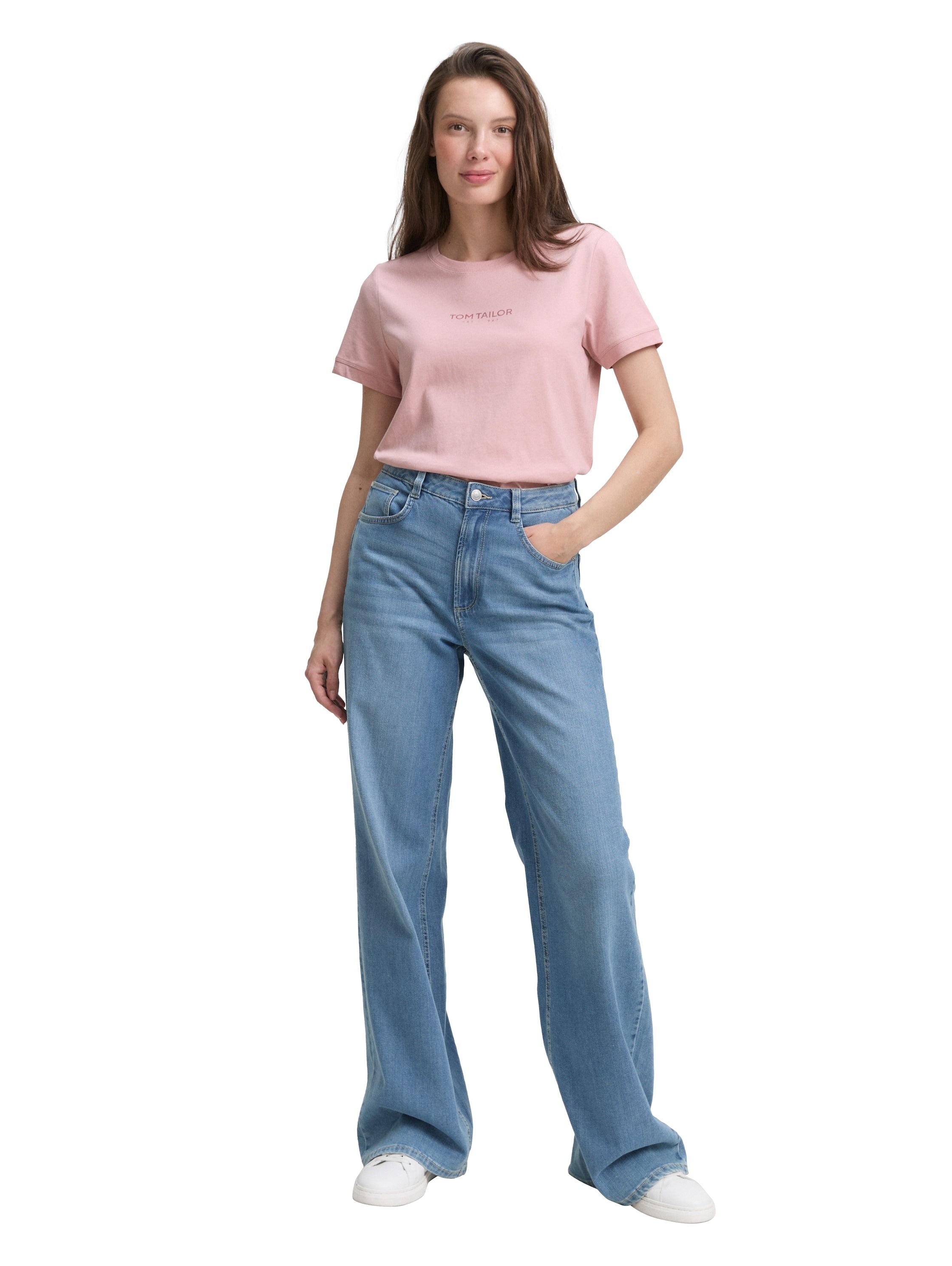 Tom Tailor Pink Crew Neck T-shirt With Logo