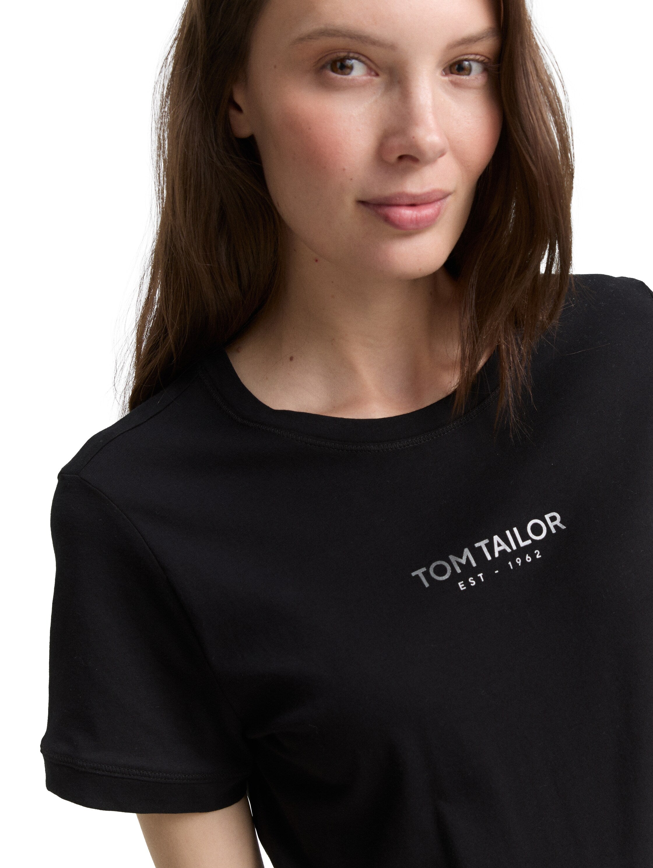 Tom Tailor Black Crew Neck T-shirt With Logo