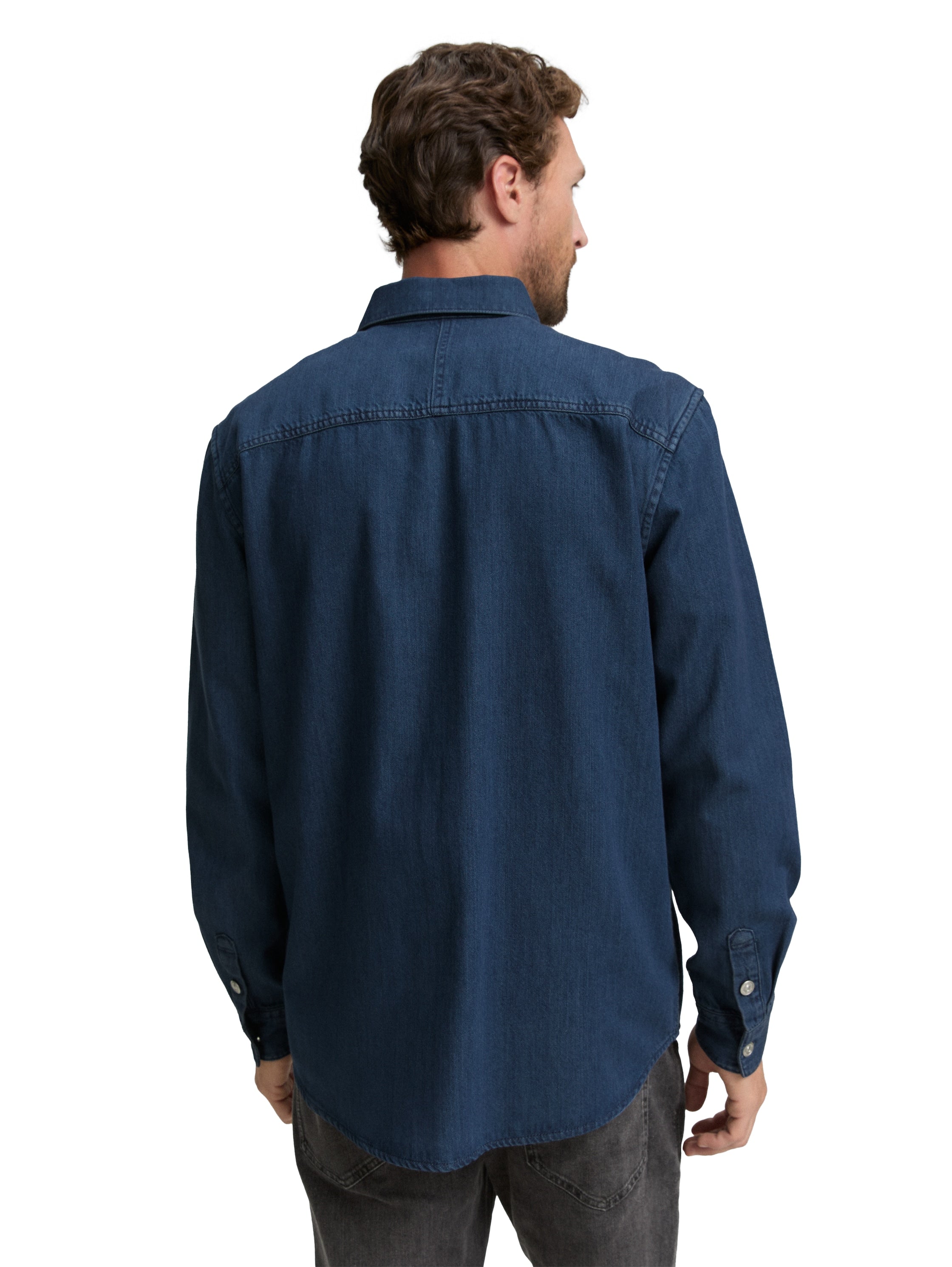 Tom Tailor Blue Denim Shirt With White Button