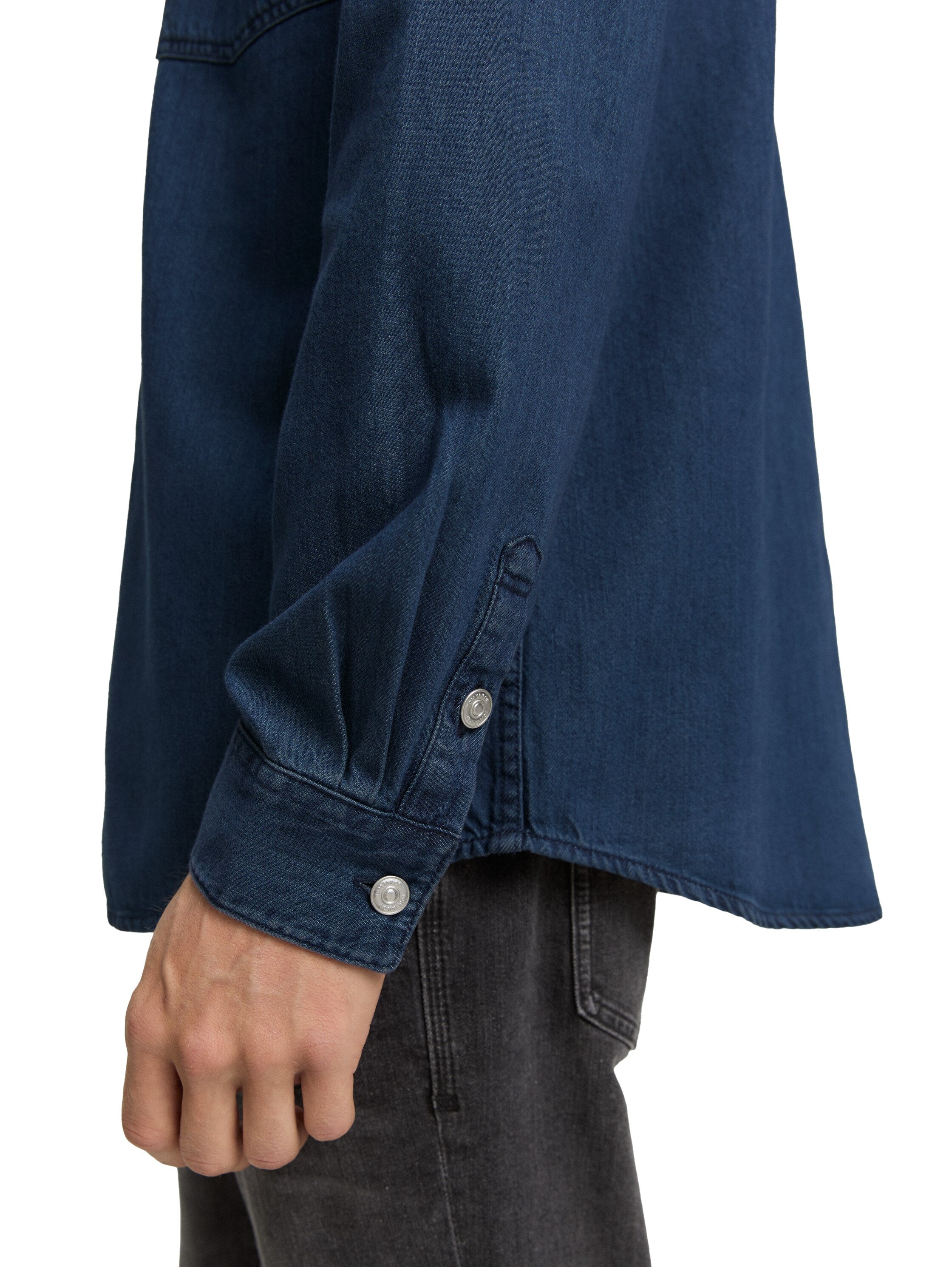 Tom Tailor Blue Denim Shirt With White Button