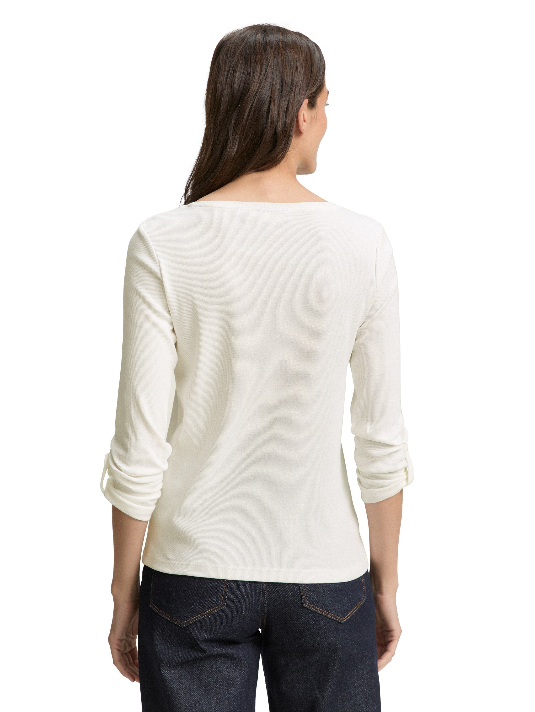 Tom Tailor Long Sleeved Off white Top With Three Button To Close