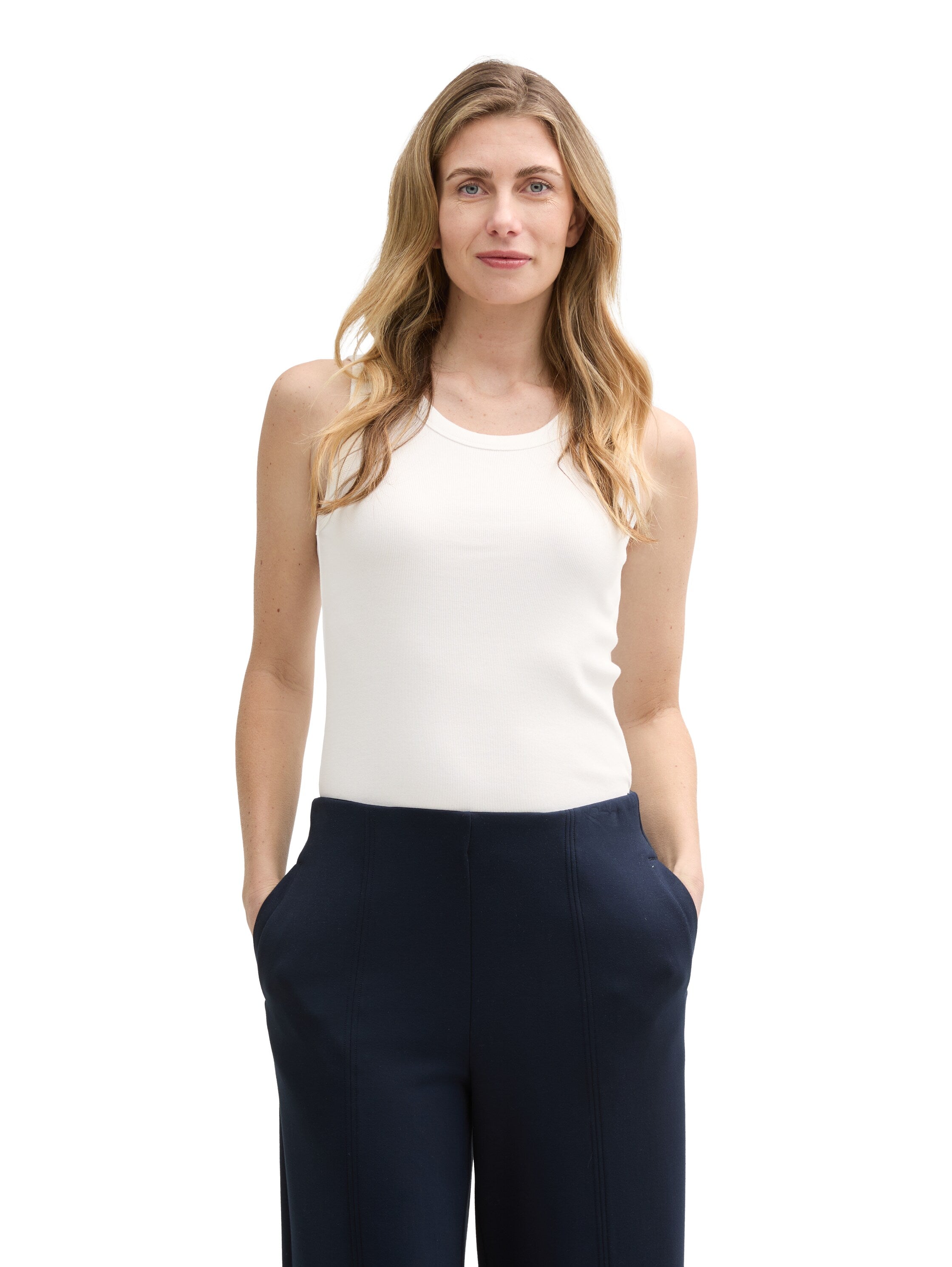 Tom Tailor White Basic Ribbed T-shirt