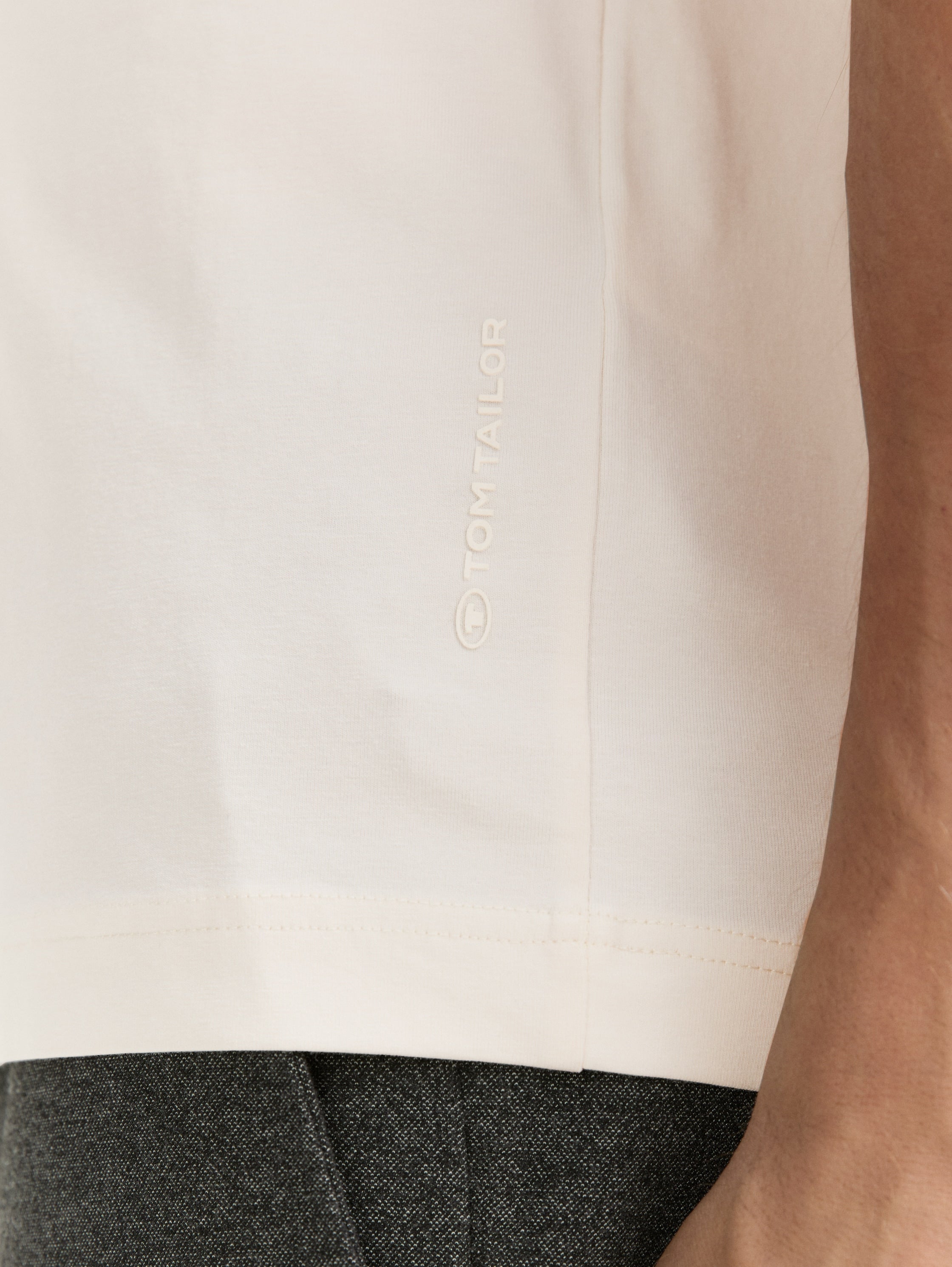 Tom Tailor Slim Fit Offwhite T-shirt with Stretch