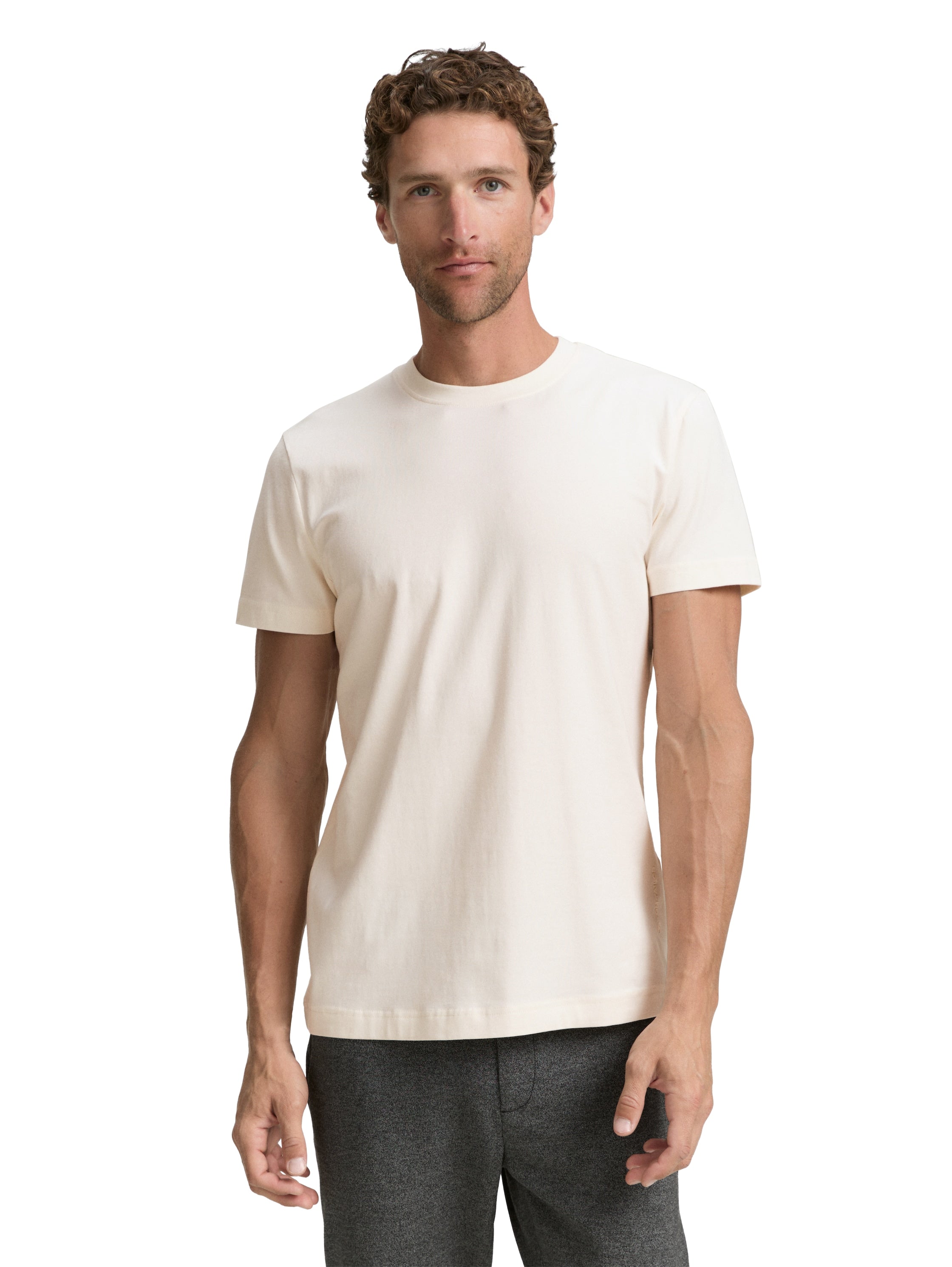 Tom Tailor Slim Fit Offwhite T-shirt with Stretch