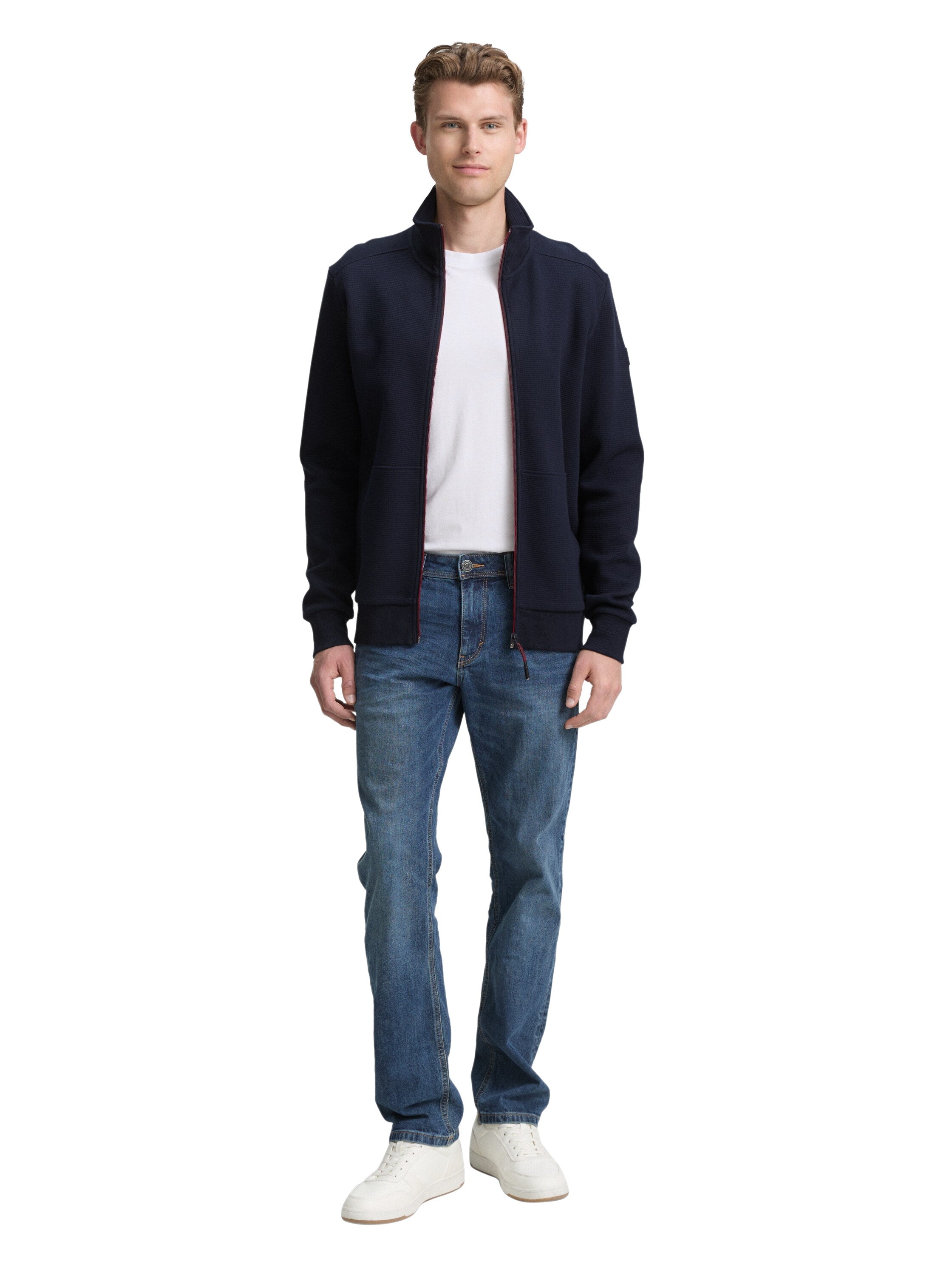 Tom Tailor Navy Zippered Jacket With Stand Up Collar