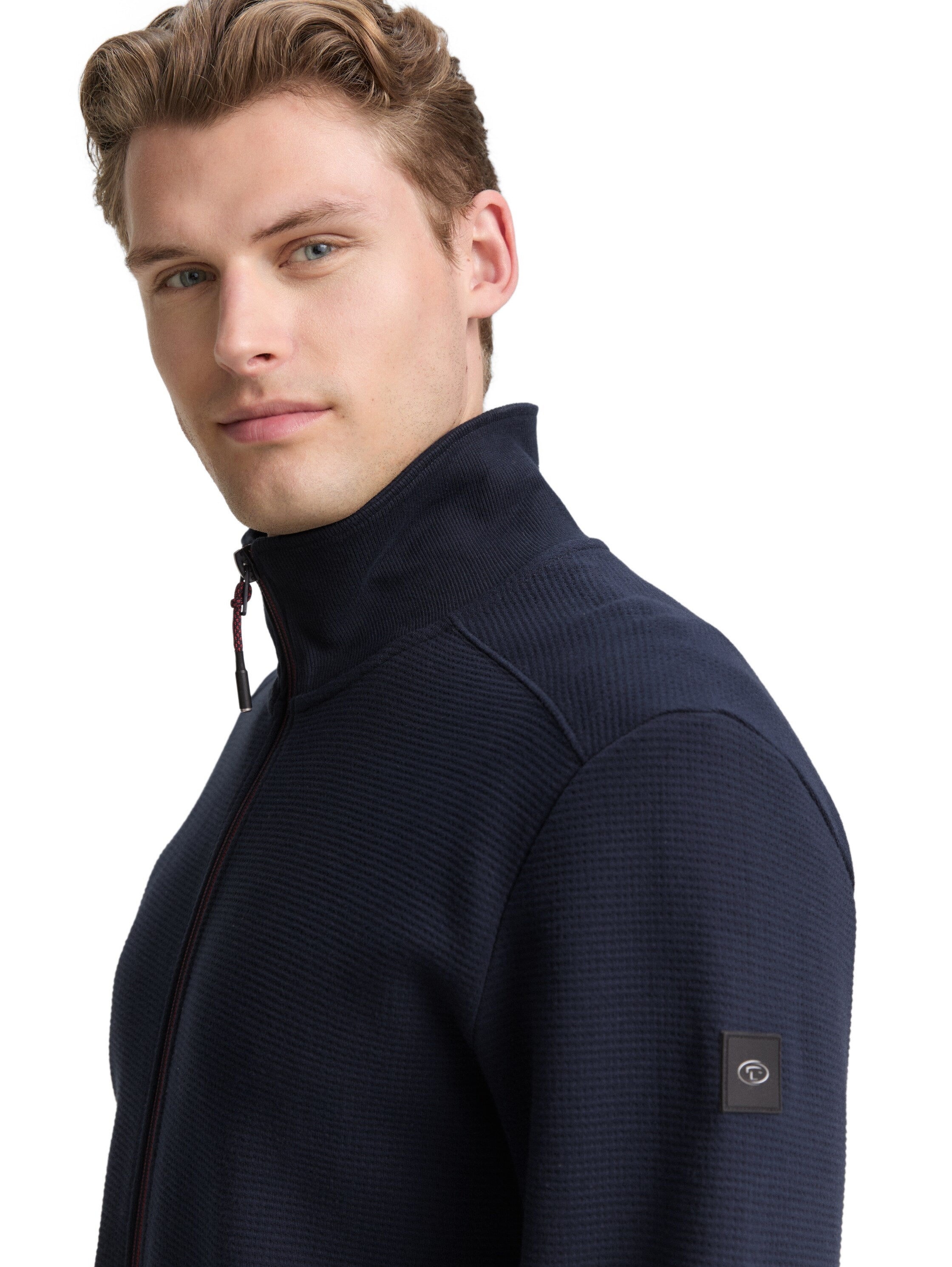 Tom Tailor Navy Zippered Jacket With Stand Up Collar