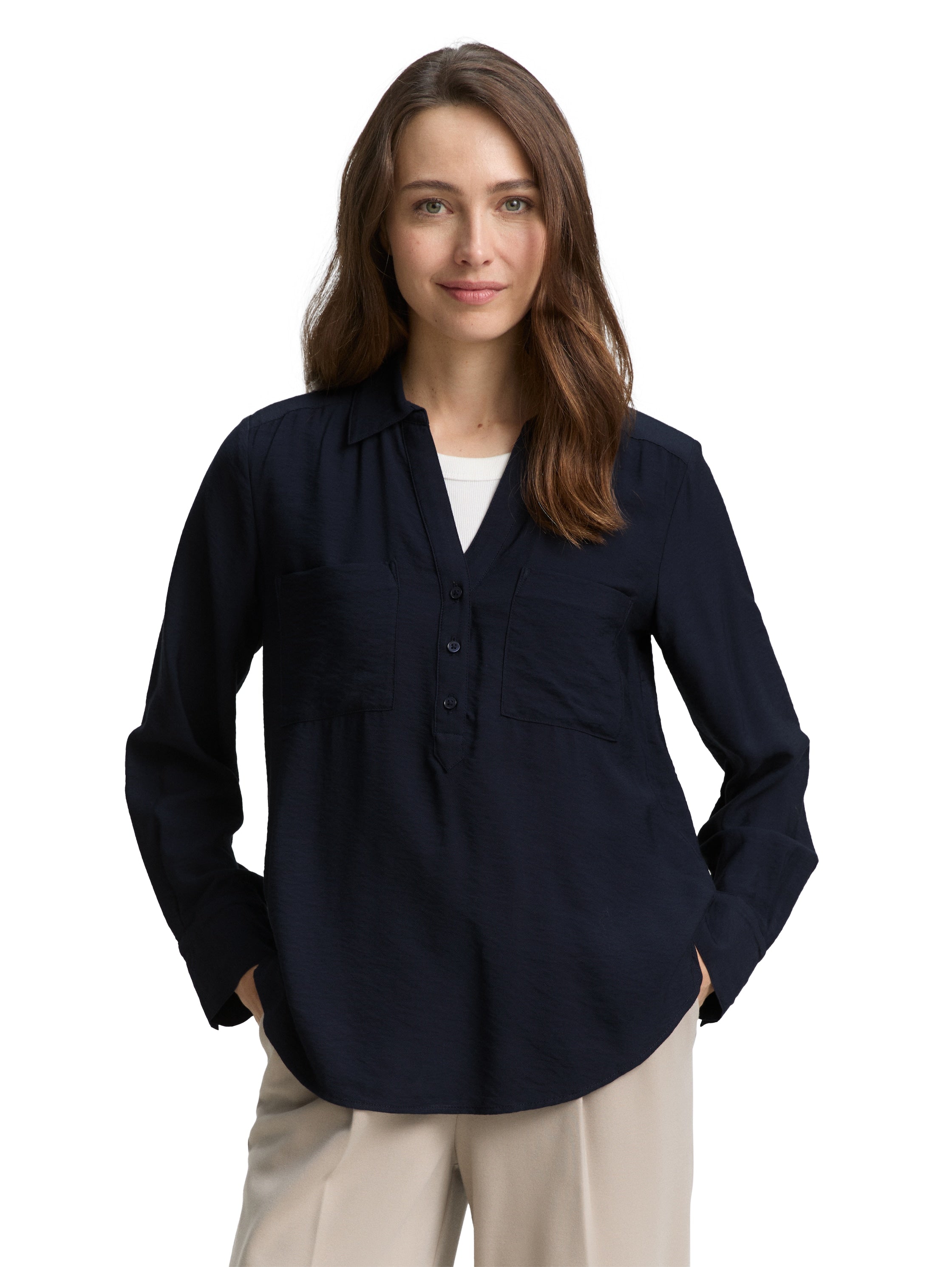 Tom Tailor Crinkle Blouse With Breast Pockets
