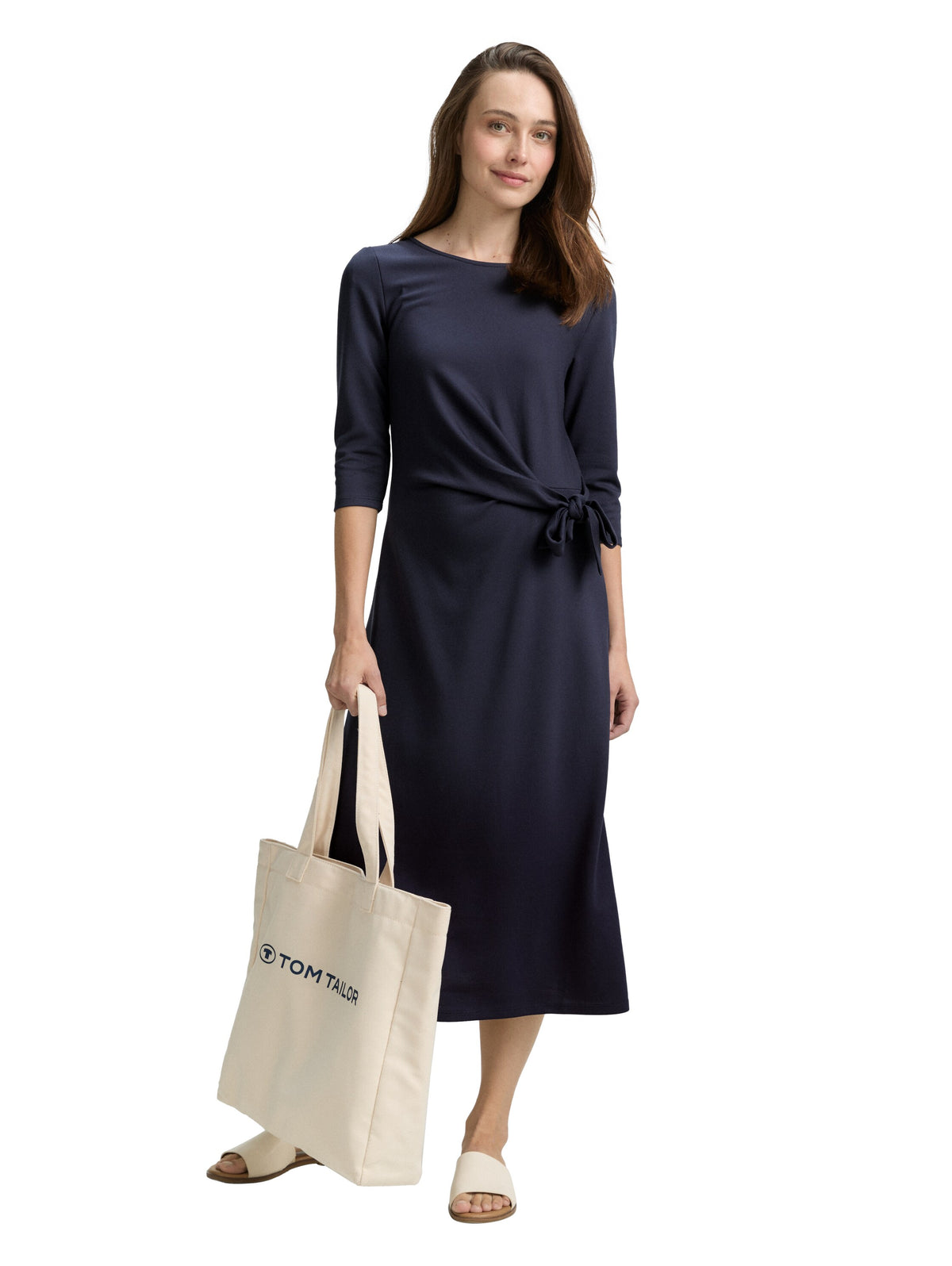 Tom Tailor Unar Eclipse Jersey Midi Dress With Knot Detail
