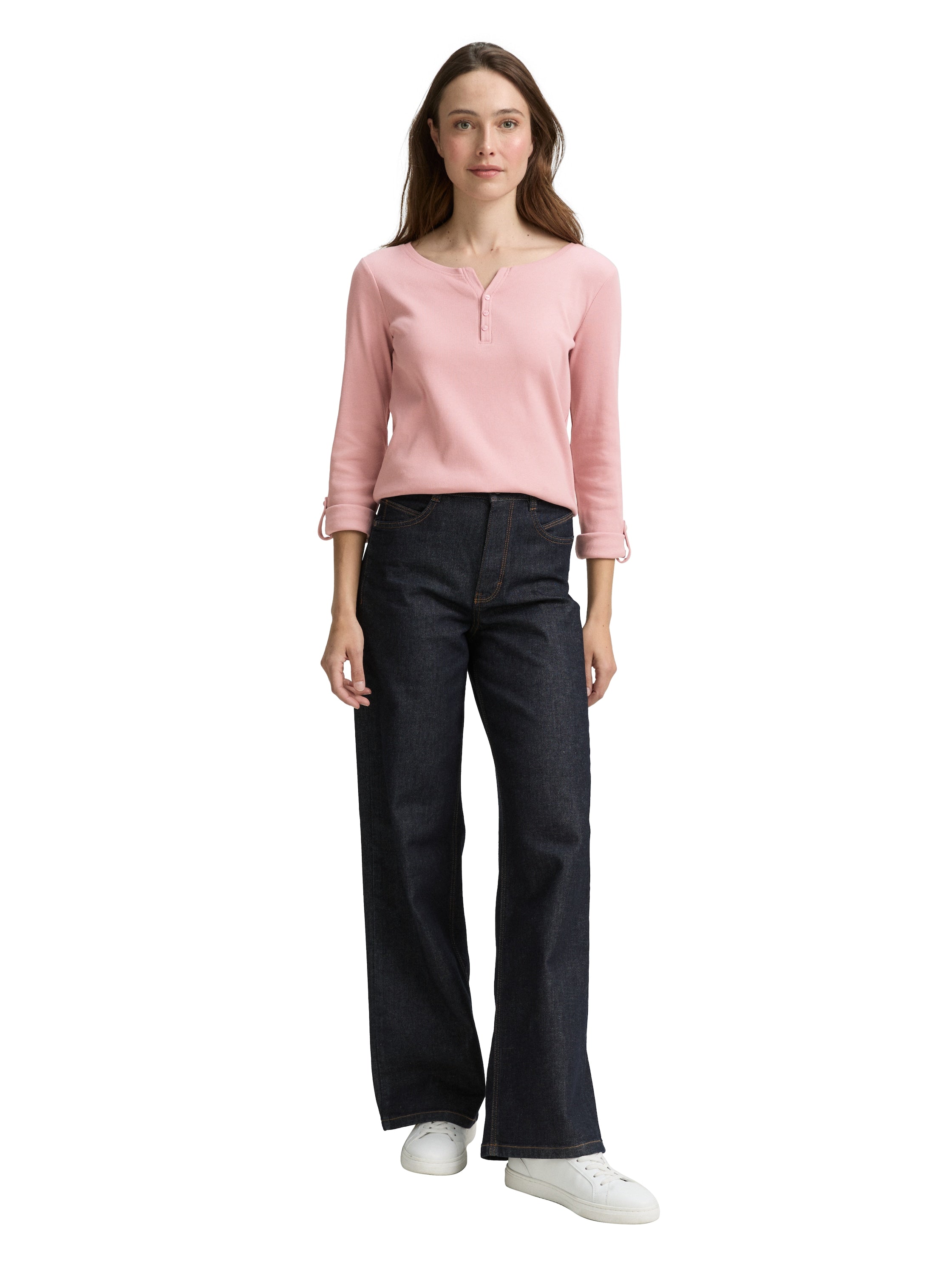 Tom Tailor Long Sleeved Light Pink Top With Three Button To Close