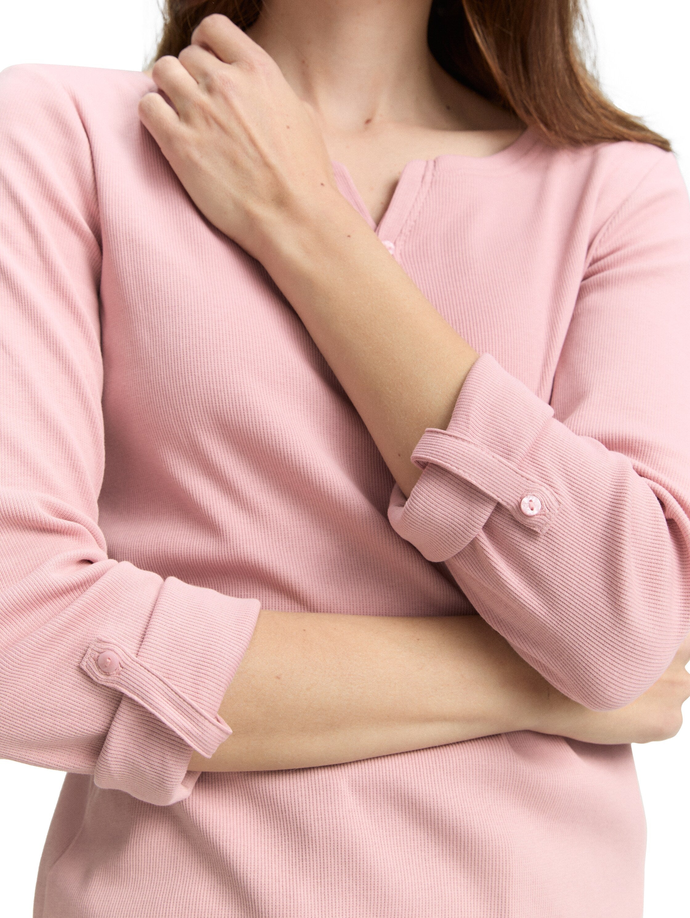 Tom Tailor Long Sleeved Light Pink Top With Three Button To Close