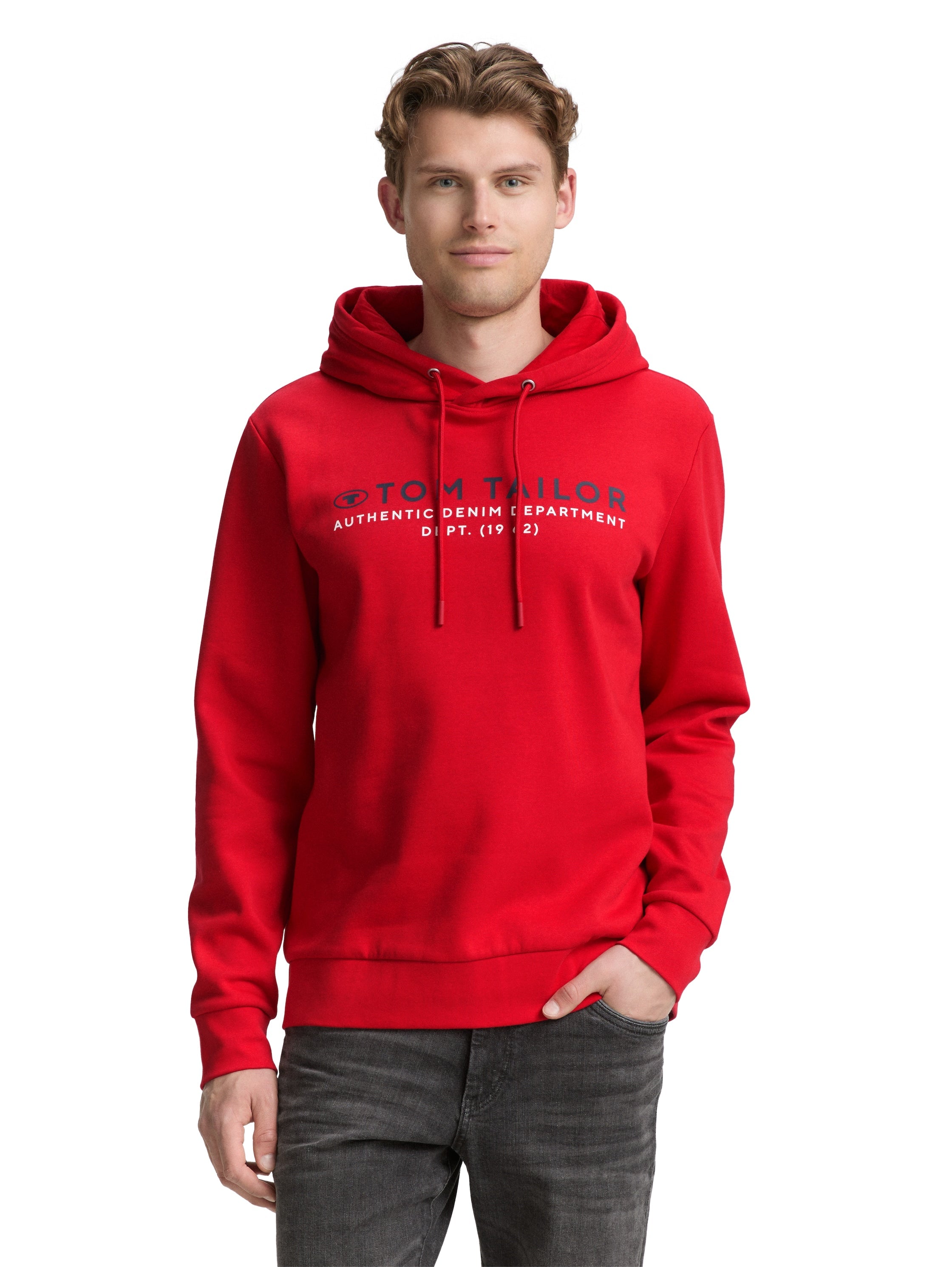 Tom Tailor Red Hoodie with Logo Print