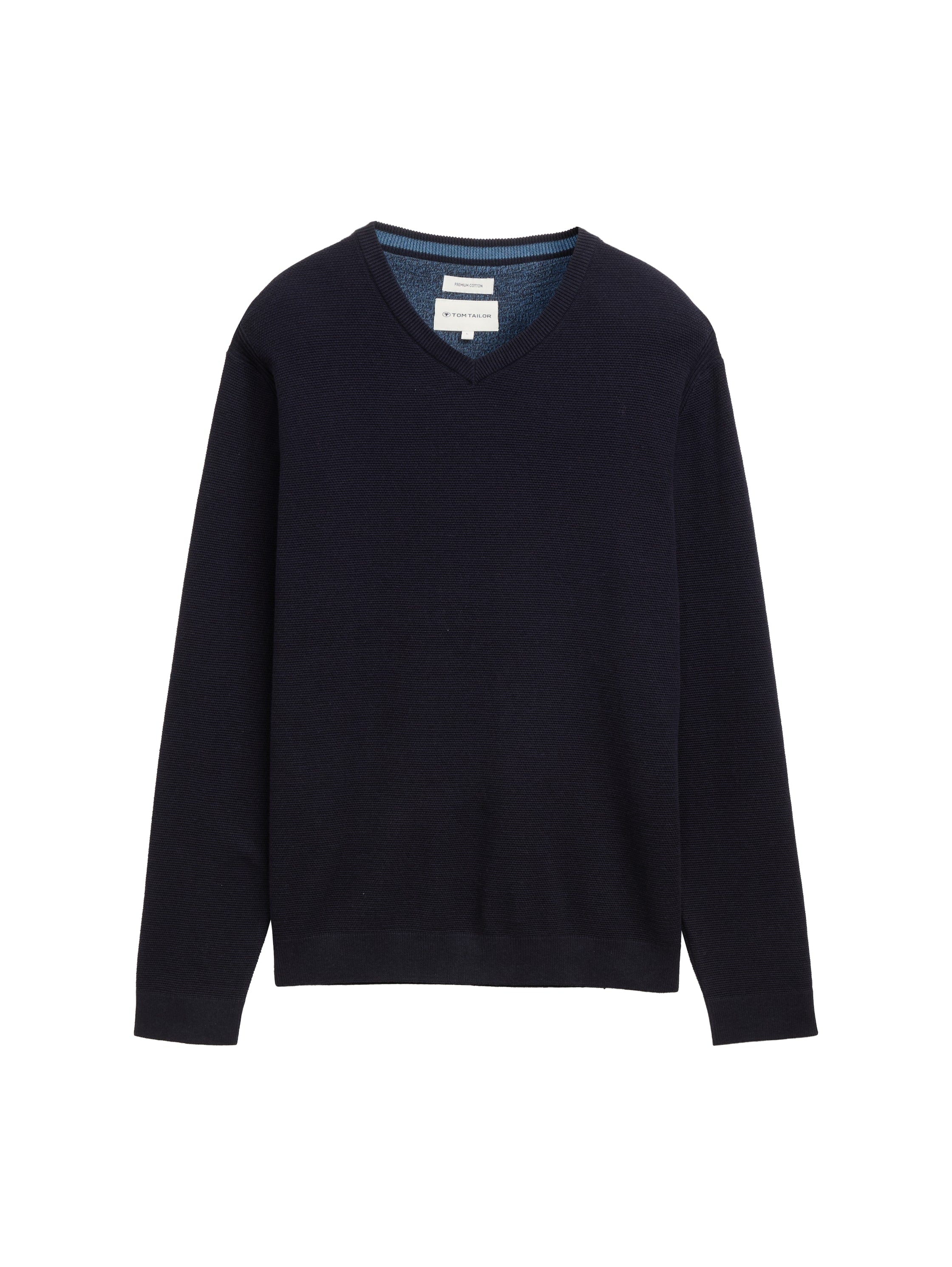 Tom Tailor Knitted Navy Sweater With V- Neck Collar