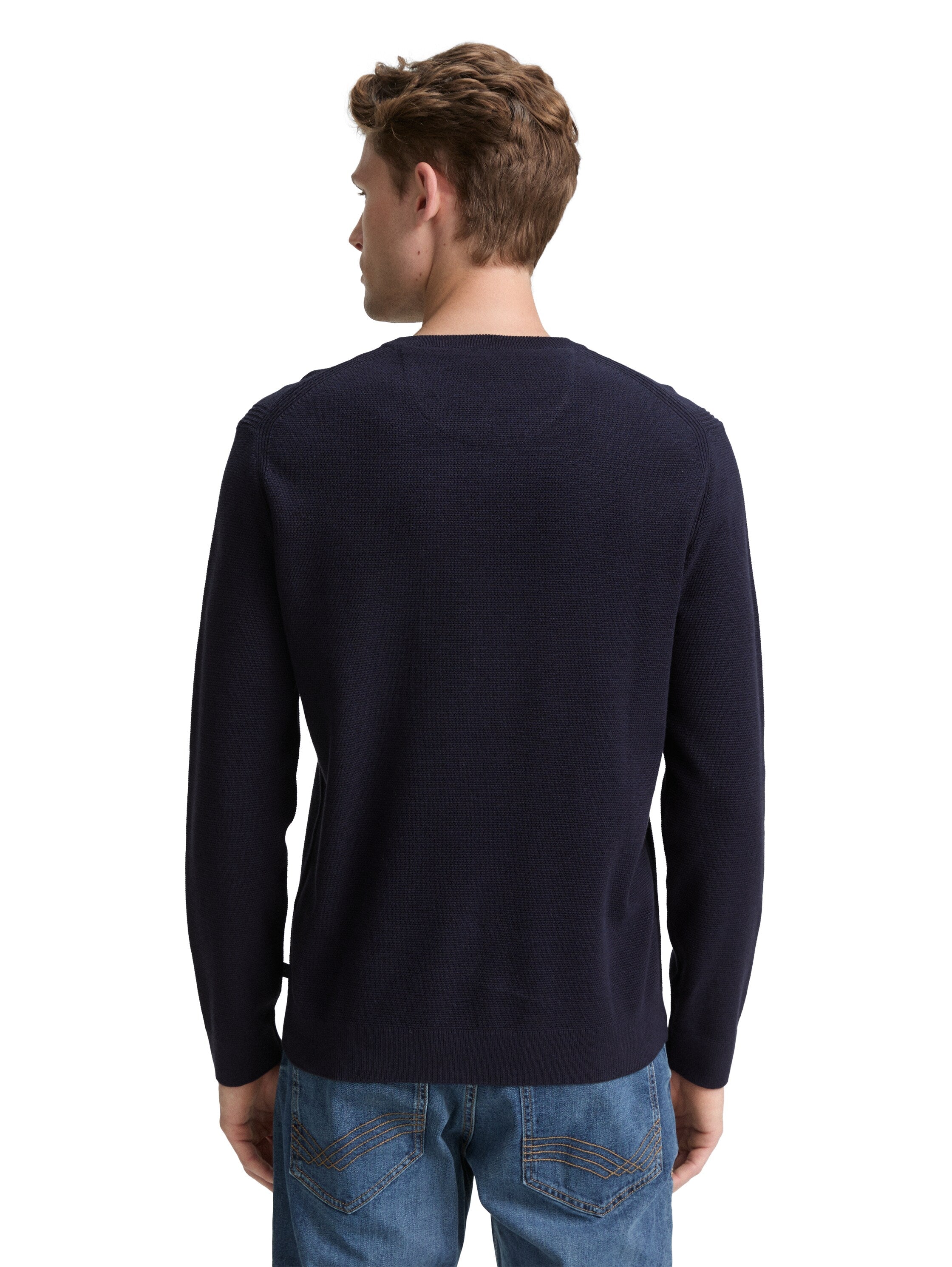Tom Tailor Knitted Navy Sweater With V- Neck Collar