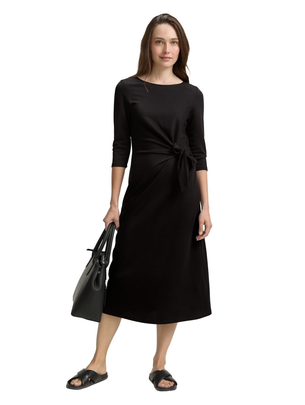 Tom Tailor Black Jersey Midi Dress With Knot Detail