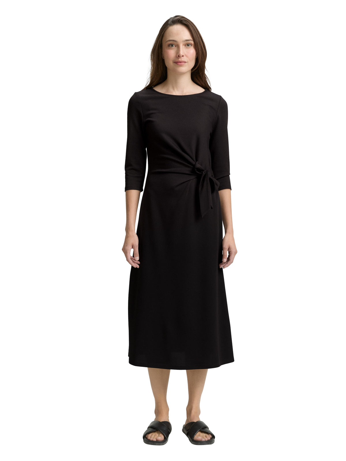 Tom Tailor Black Jersey Midi Dress With Knot Detail