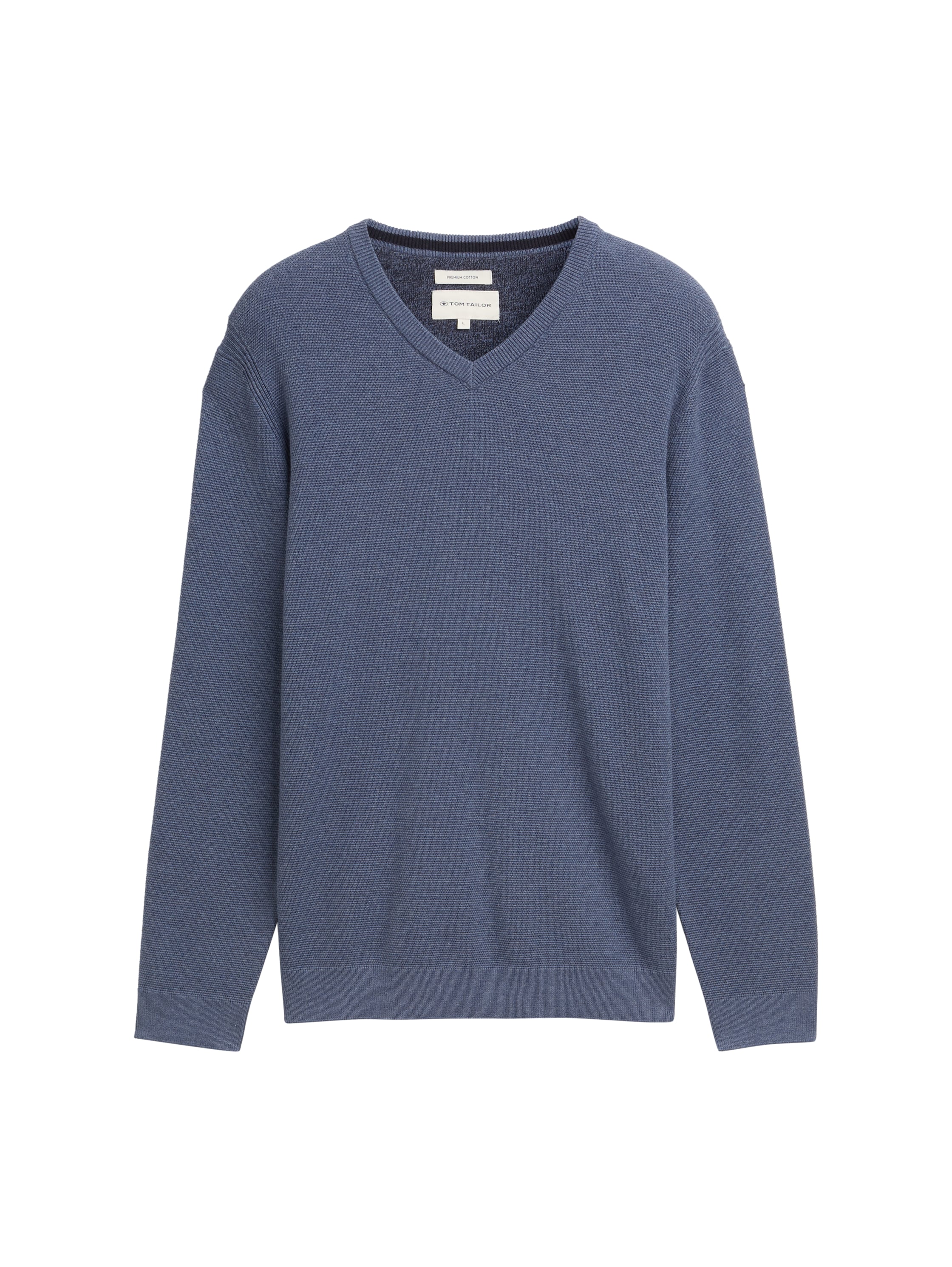 Tom Tailor Knitted Blue Grey Sweater With V- Neck Collar