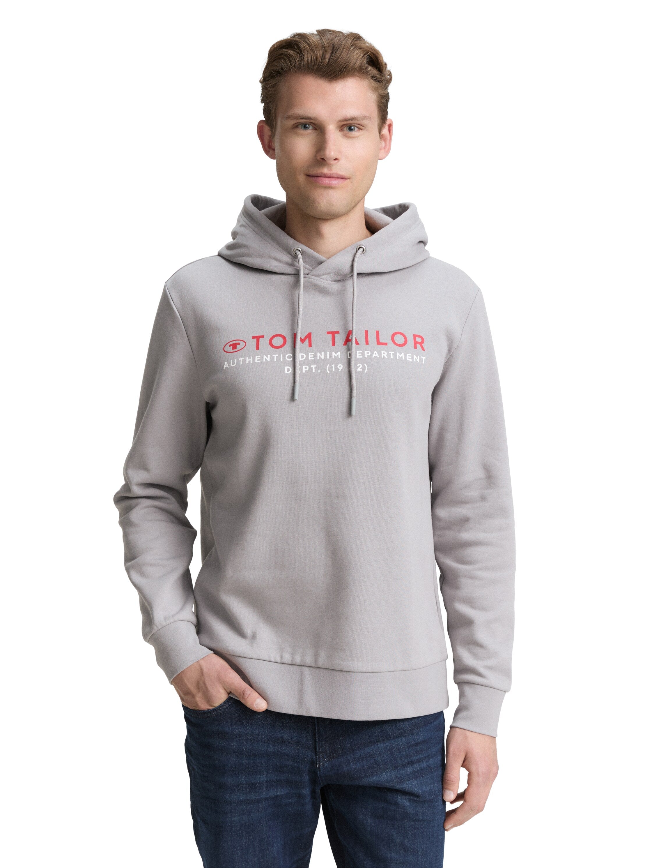 Tom Tailor Grey Hoodie with Logo Print