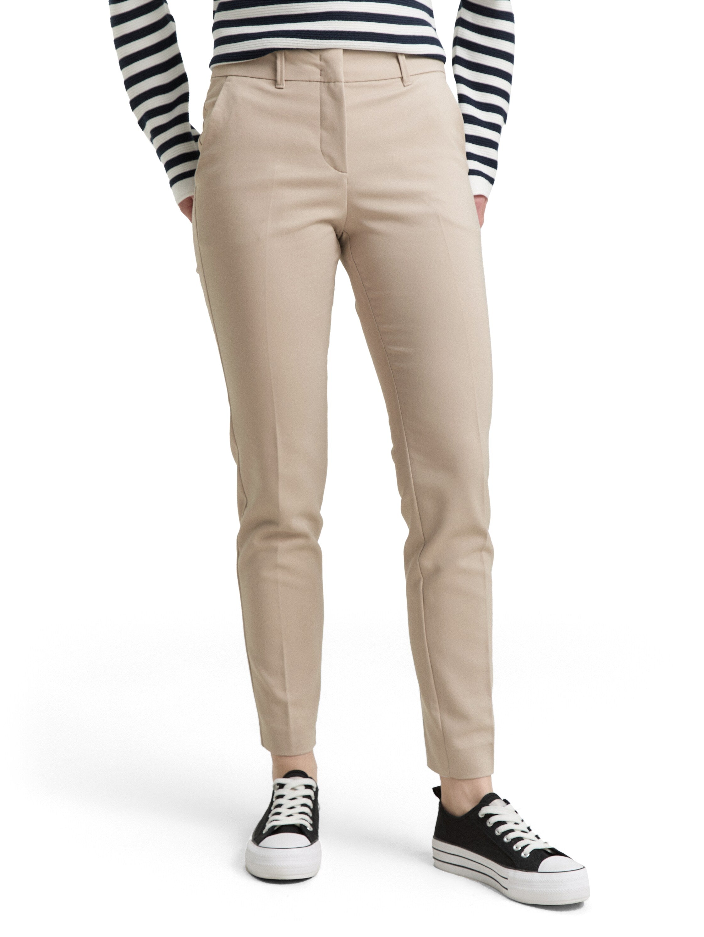Tom Tailor Beige Cotton Pant With Side Slanted Pockets
