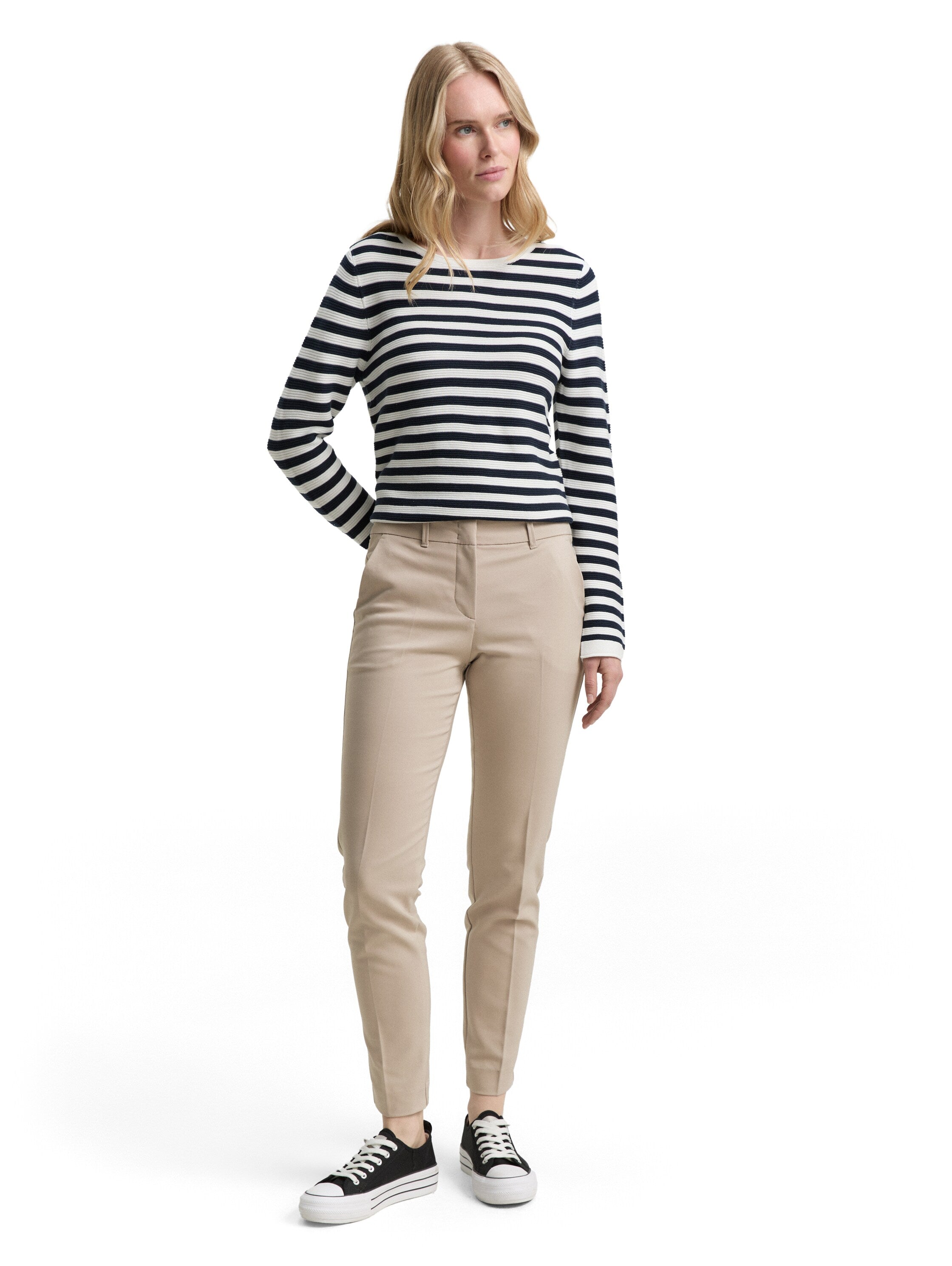 Tom Tailor Beige Cotton Pant With Side Slanted Pockets