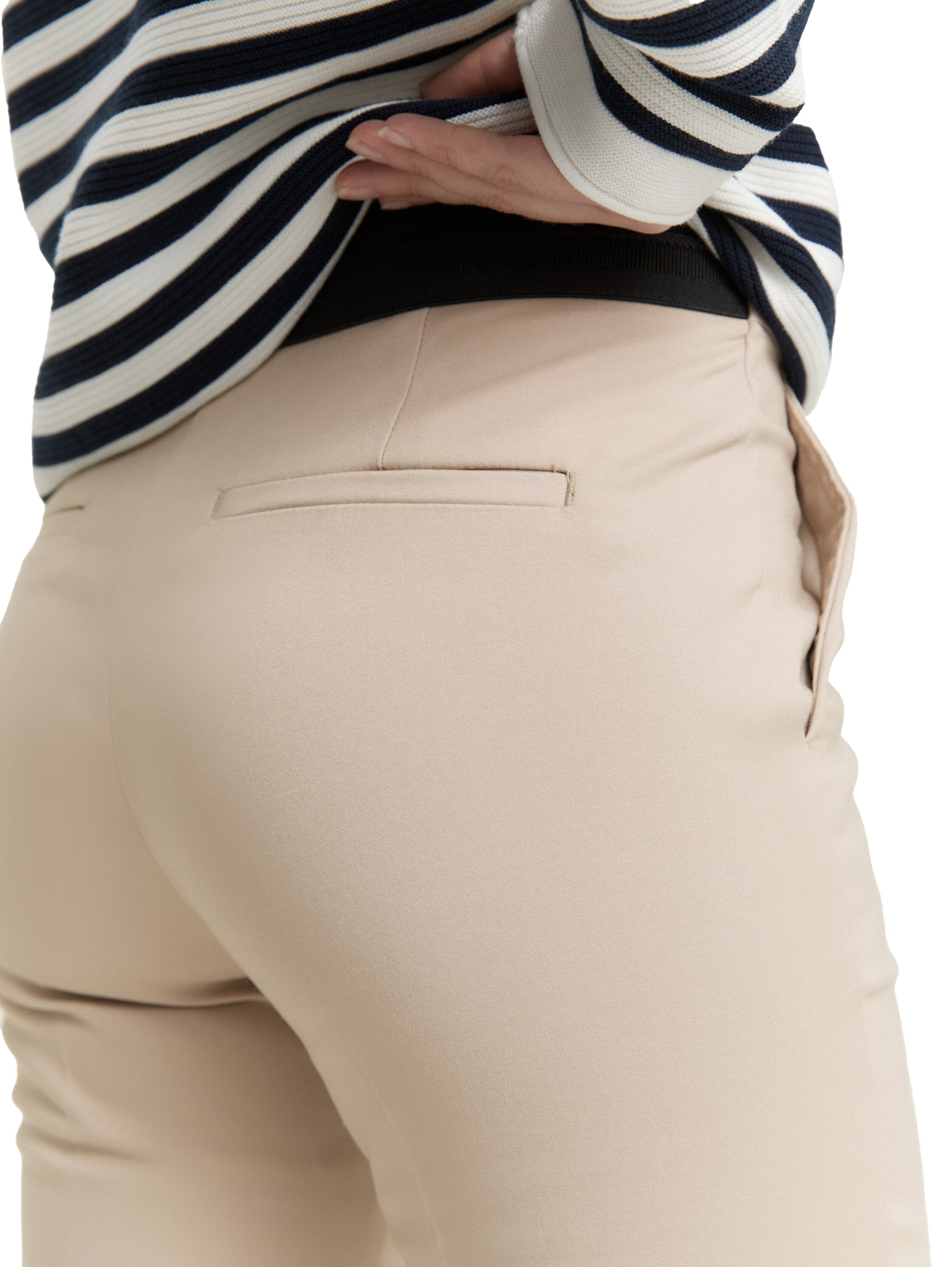 Tom Tailor Beige Cotton Pant With Side Slanted Pockets