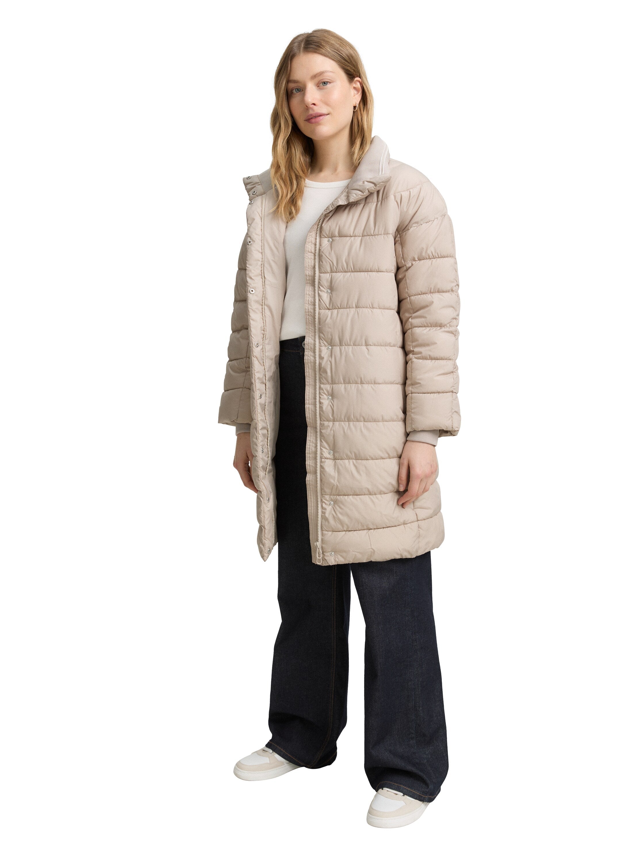 Tom Tailor Padded Puffer Zippered Beige Coat